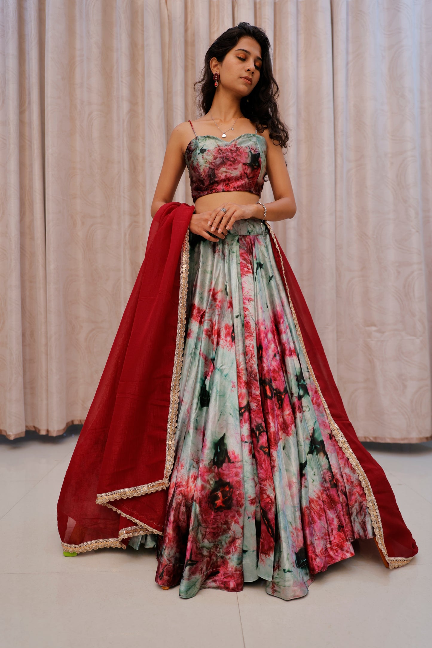 Green Shaded Satin Lehenga
