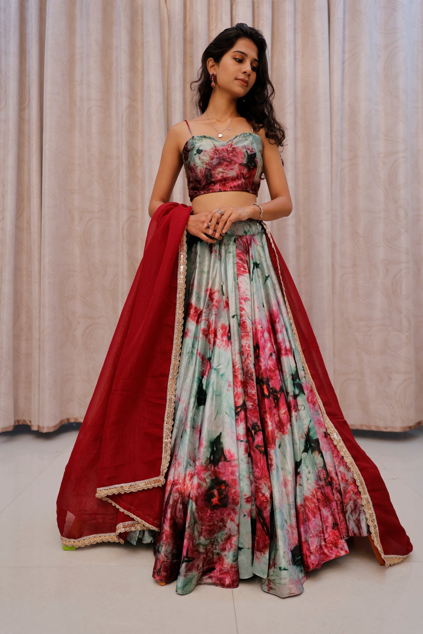 Green Shaded Satin Lehenga