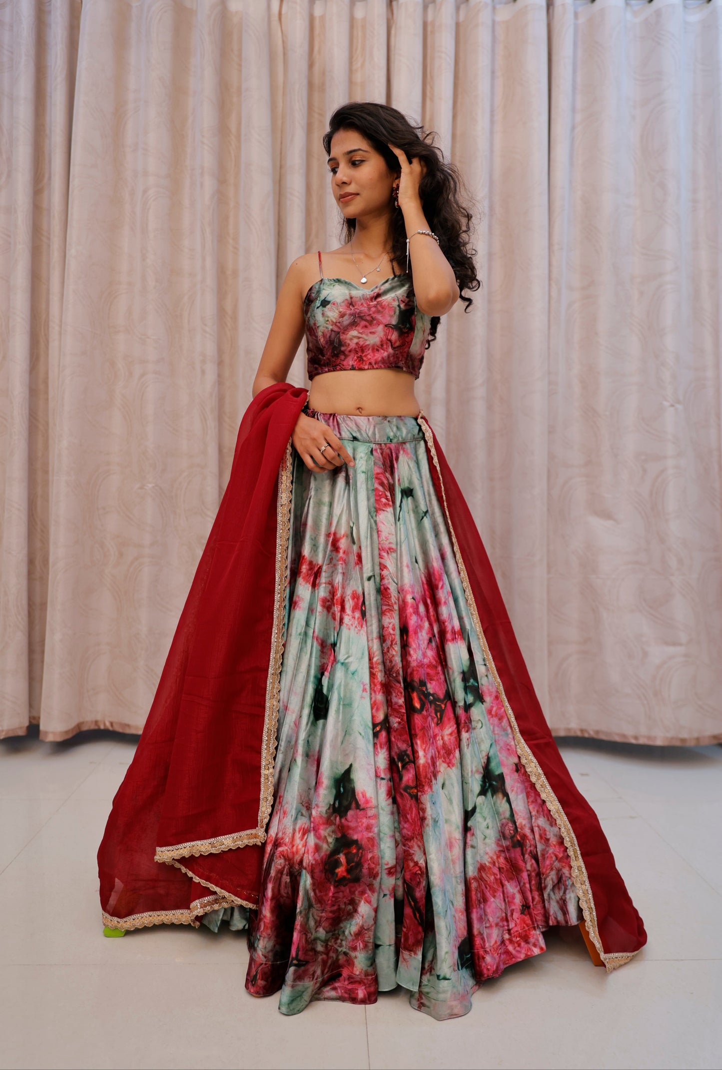 Green Shaded Satin Lehenga