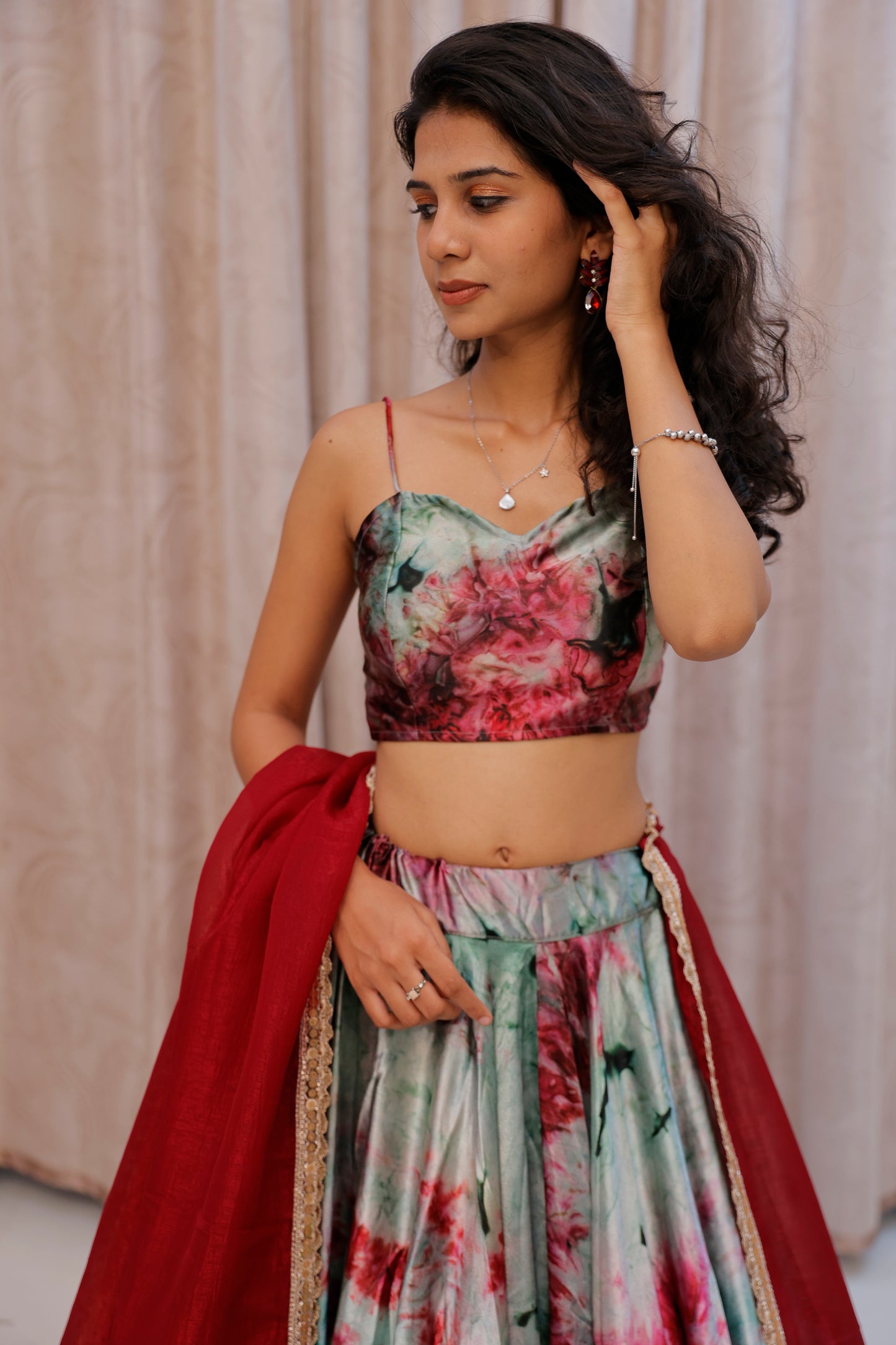 Green Shaded Satin Lehenga