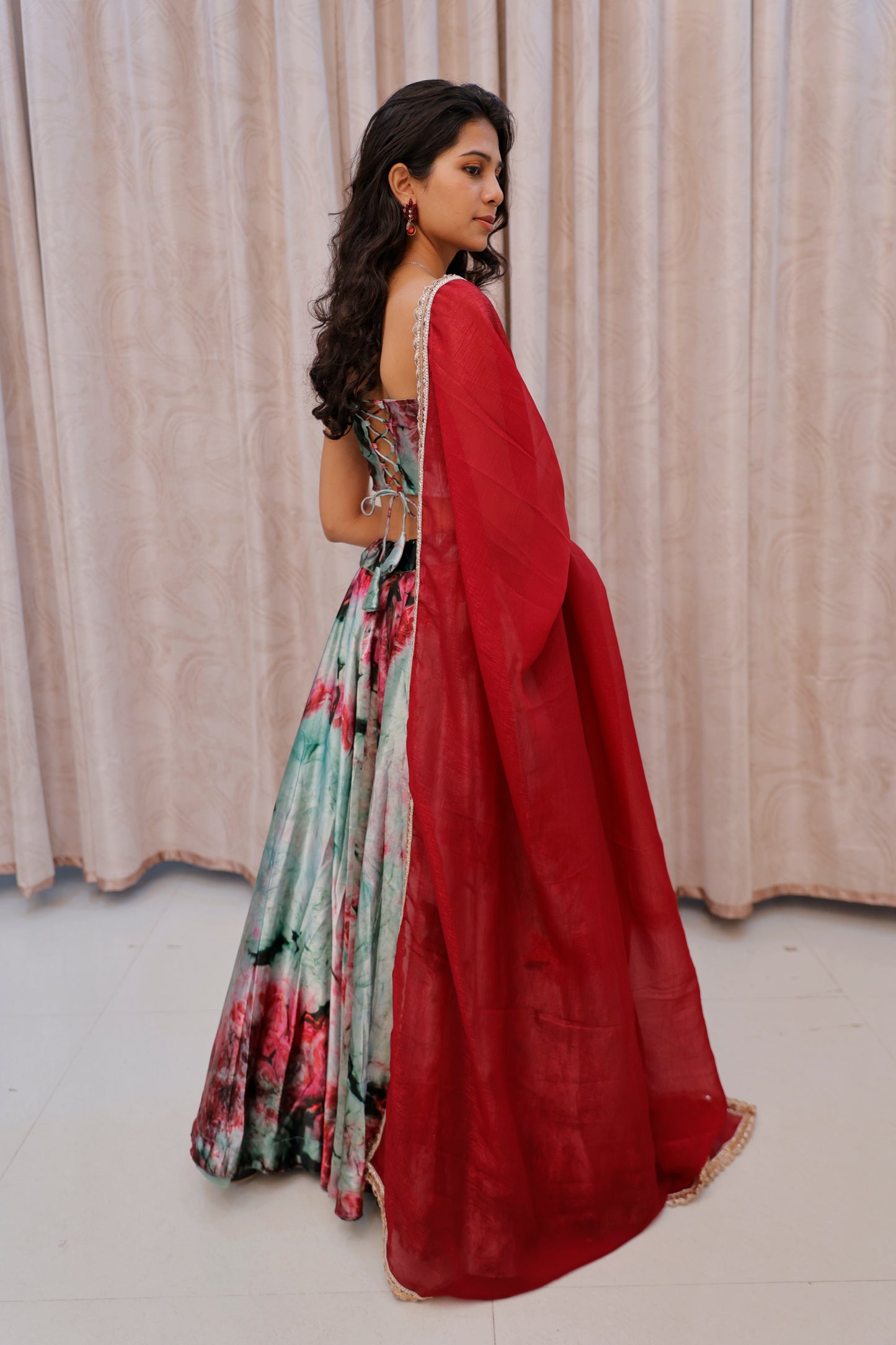 Green Shaded Satin Lehenga