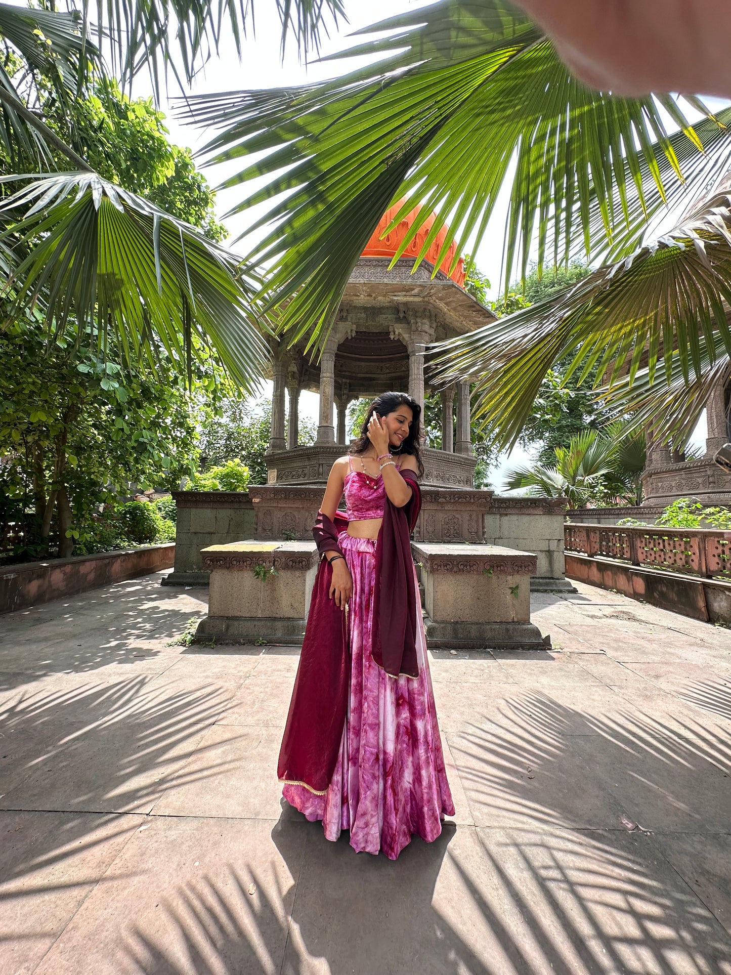 Pink Shaded Satin Lehenga