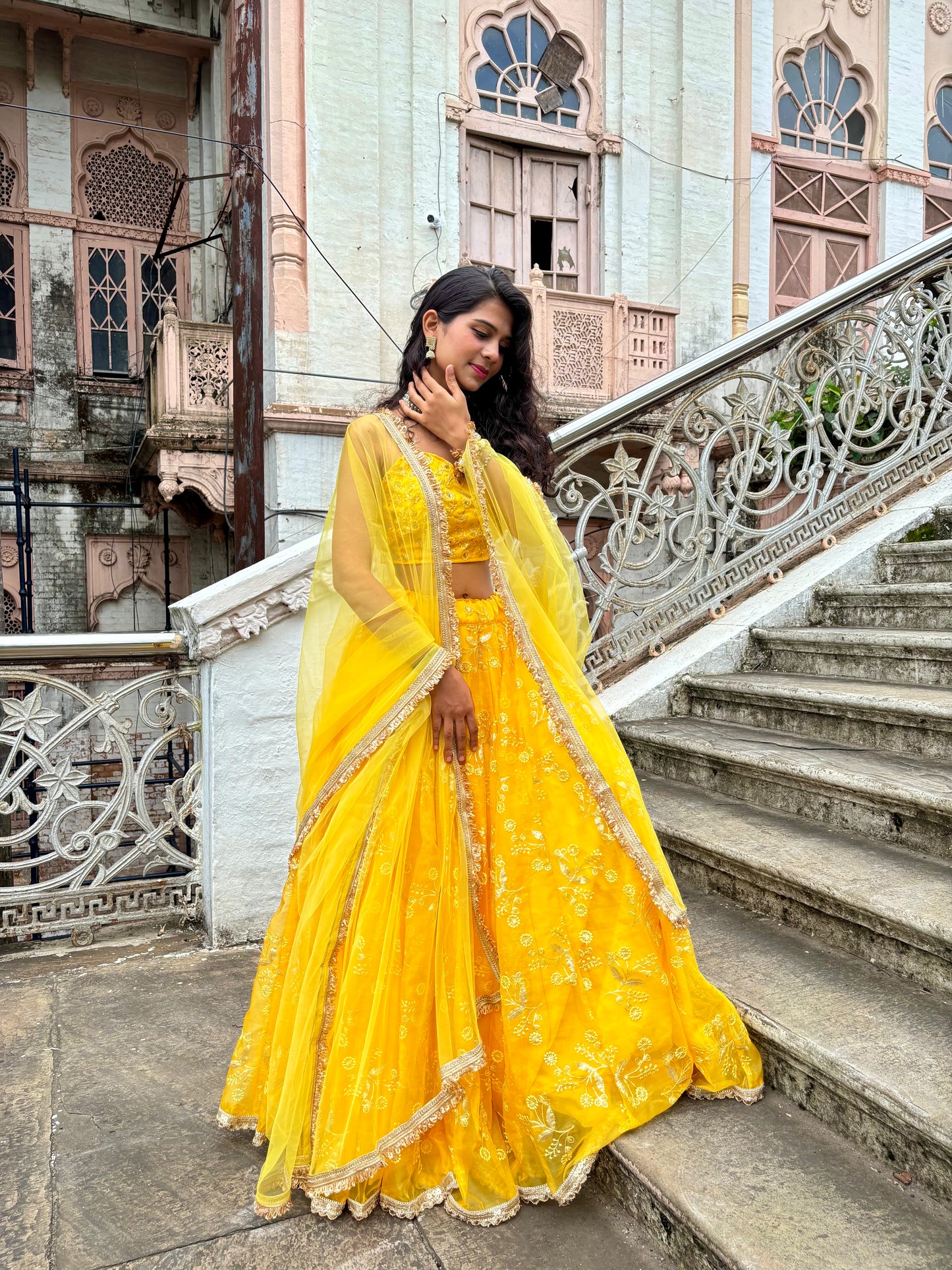 Yellow Organza Lehenga