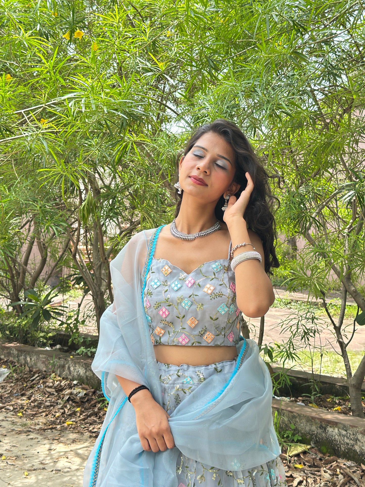 Grey Organza Lehenga