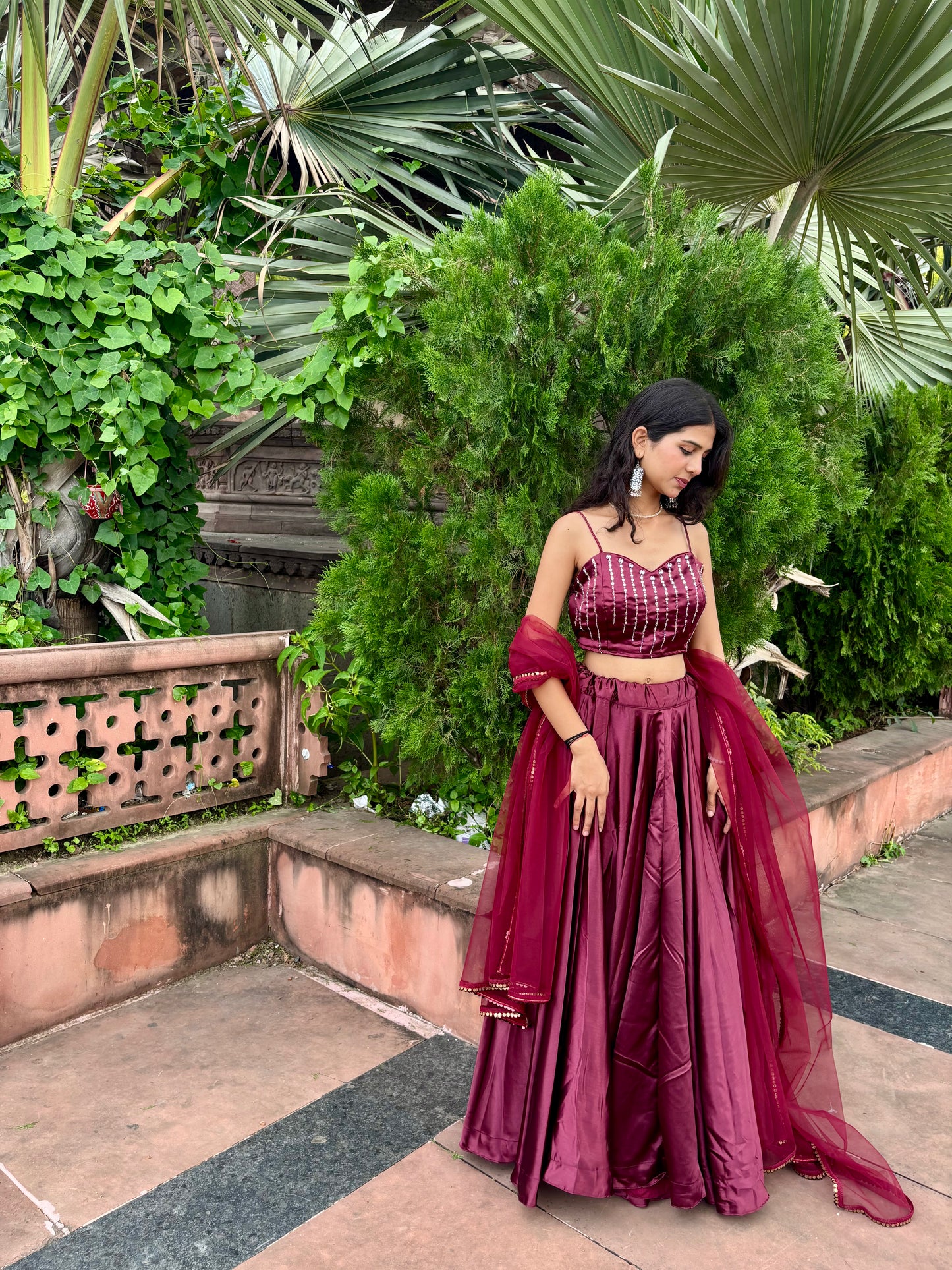 Maroon Satin Lehenga