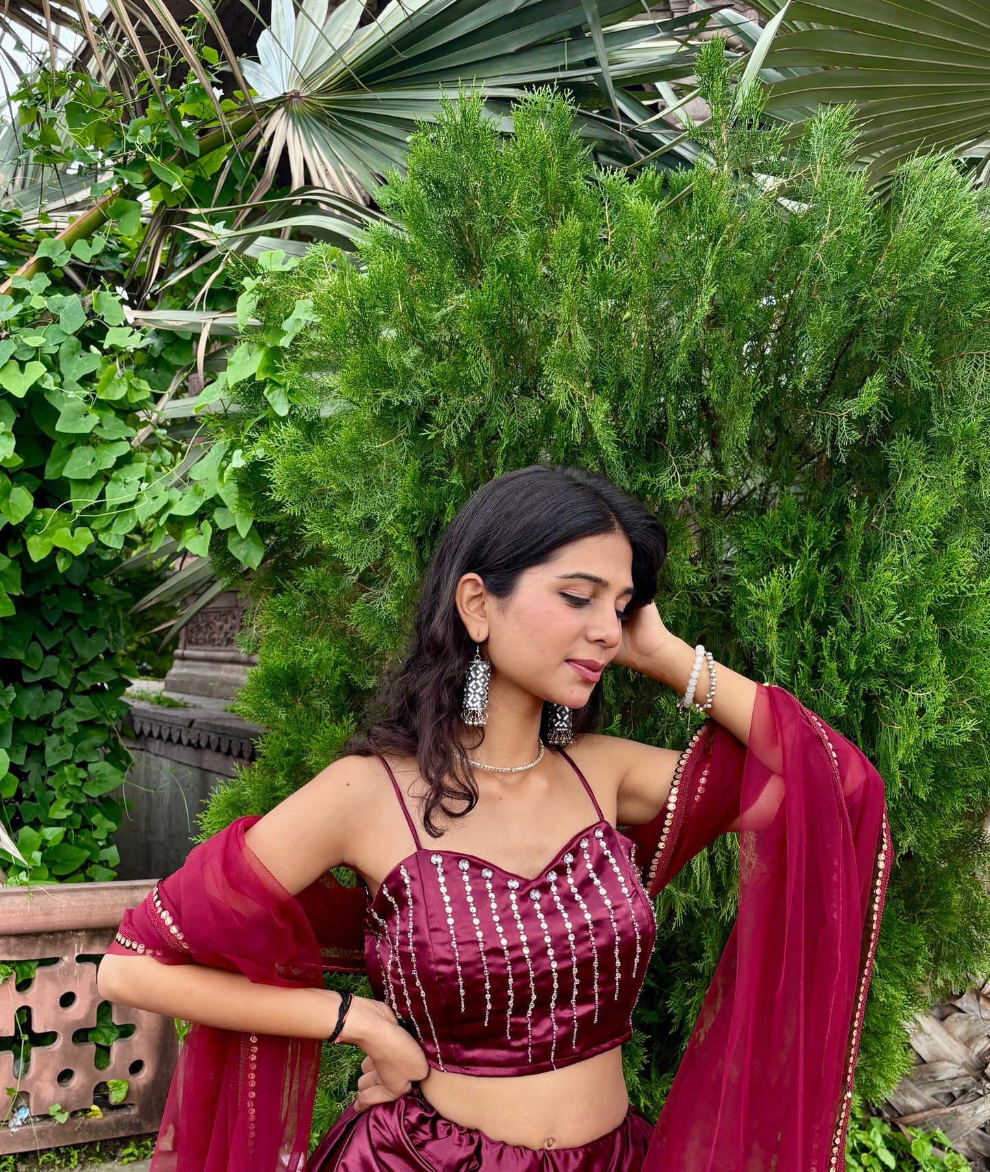 Maroon Satin Lehenga