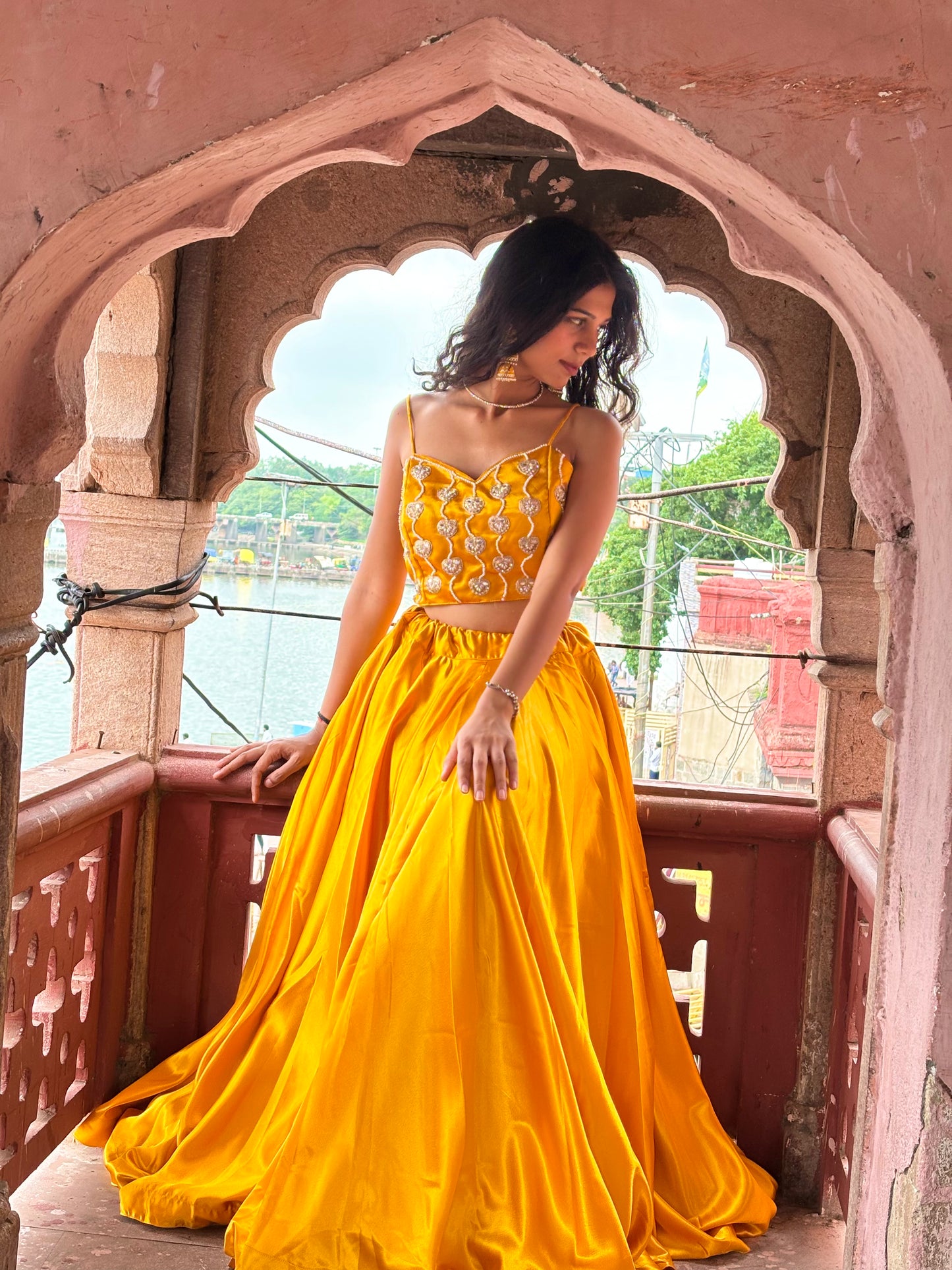 Yellow Satin Lehenga