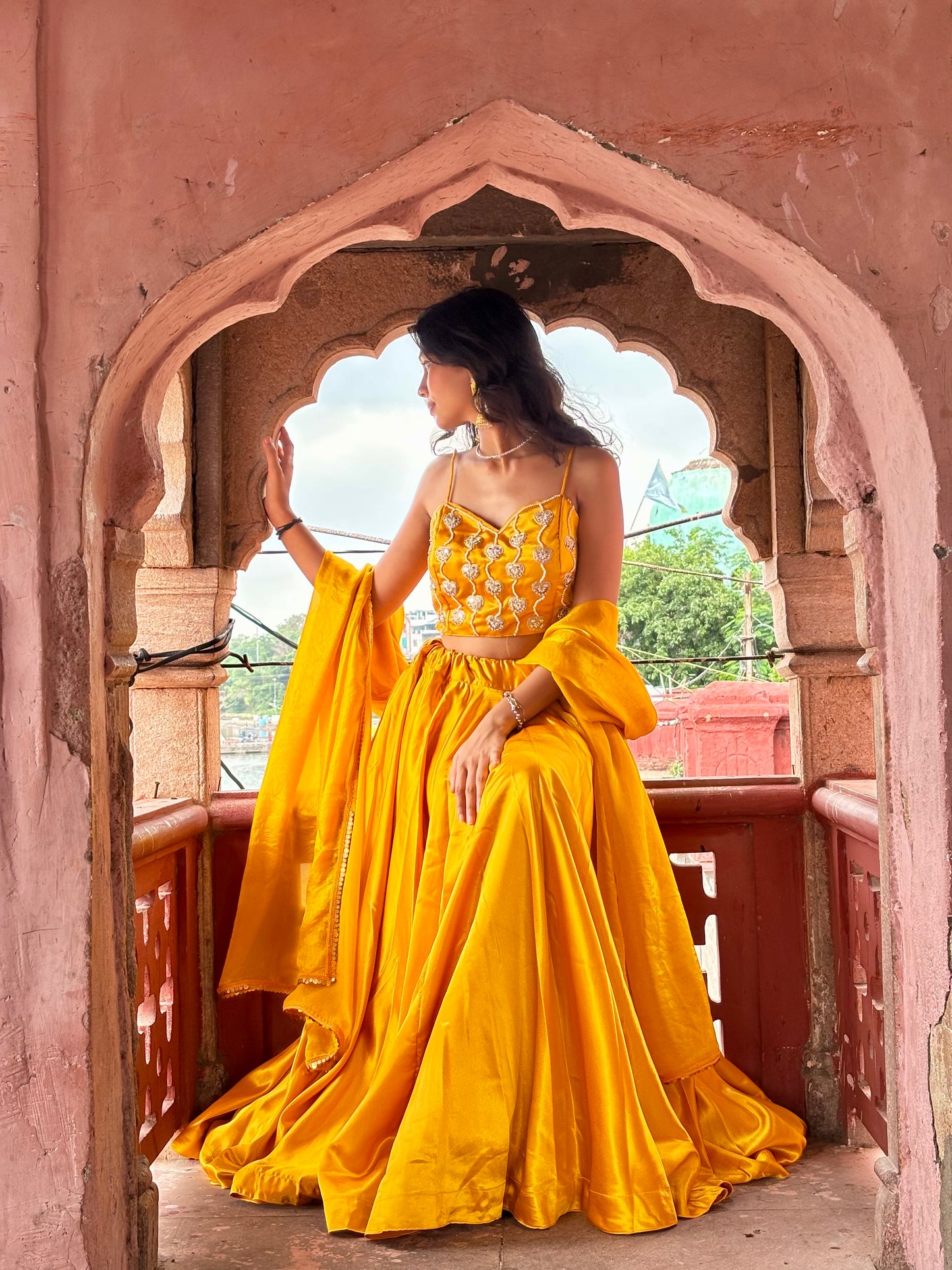 Yellow Satin Lehenga