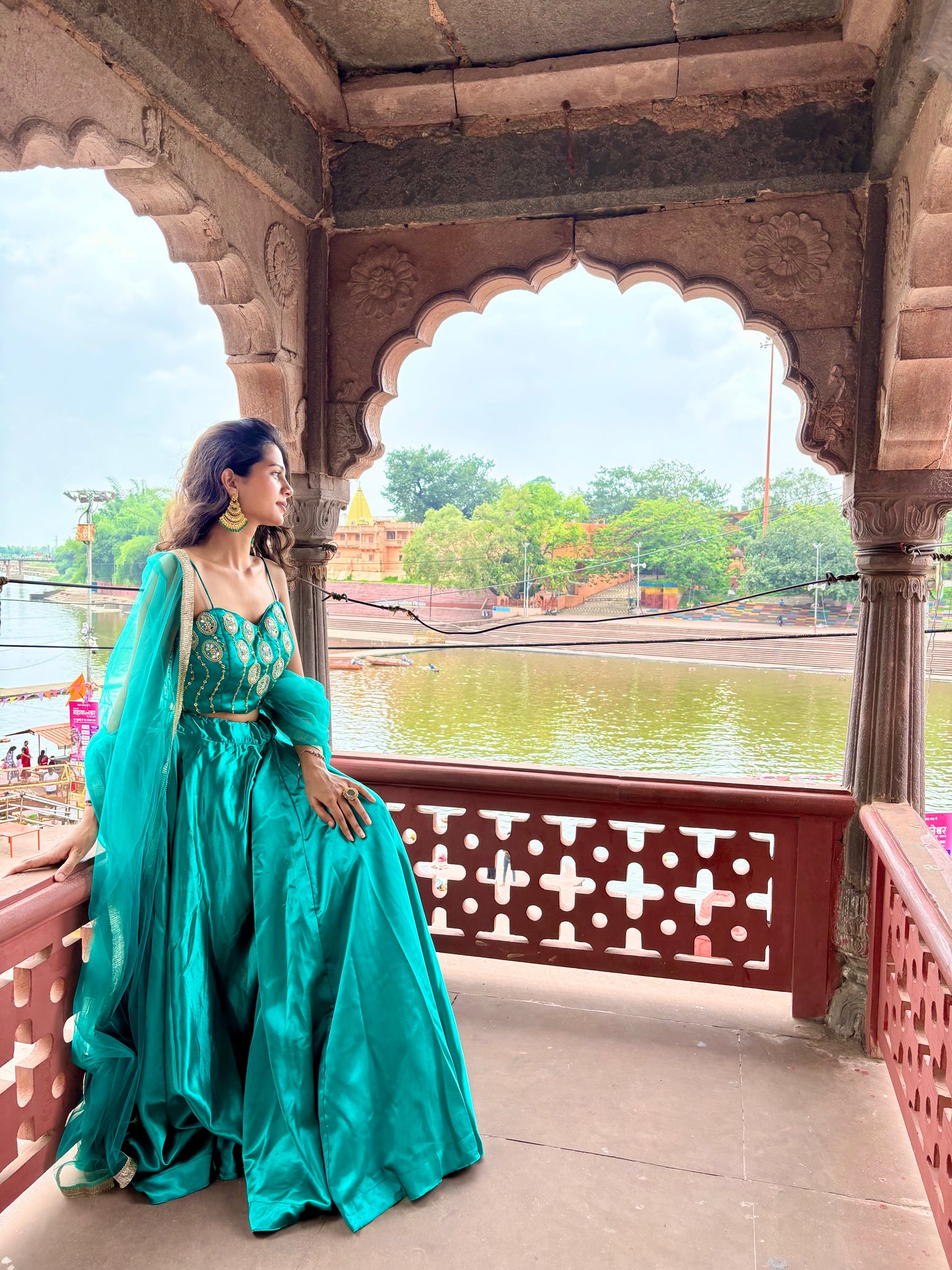 Green Satin Lehenga