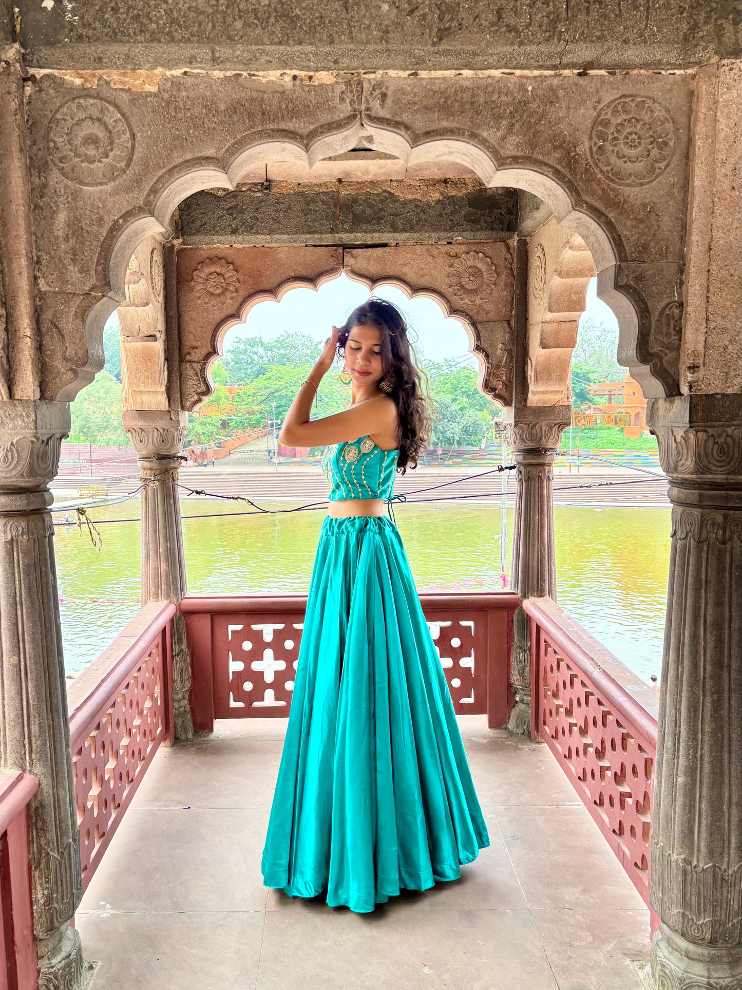 Green Satin Lehenga