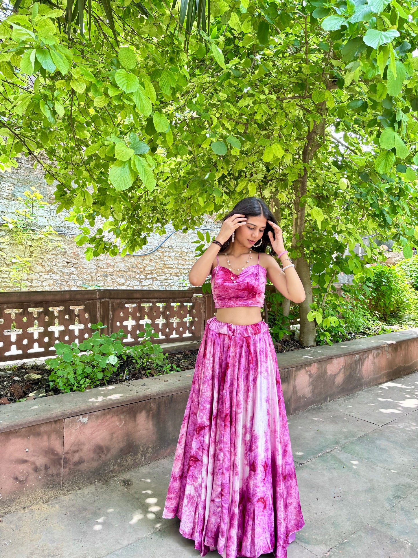 Pink Shaded Satin Lehenga