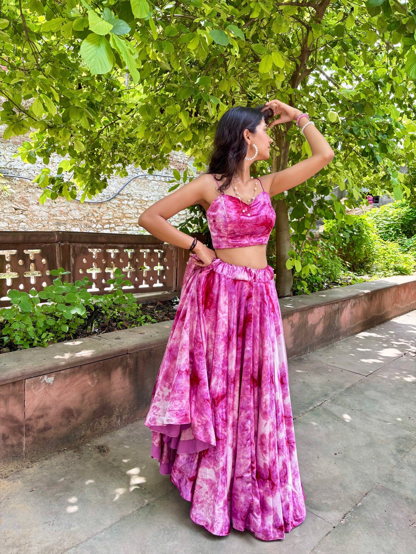 Pink Shaded Satin Lehenga