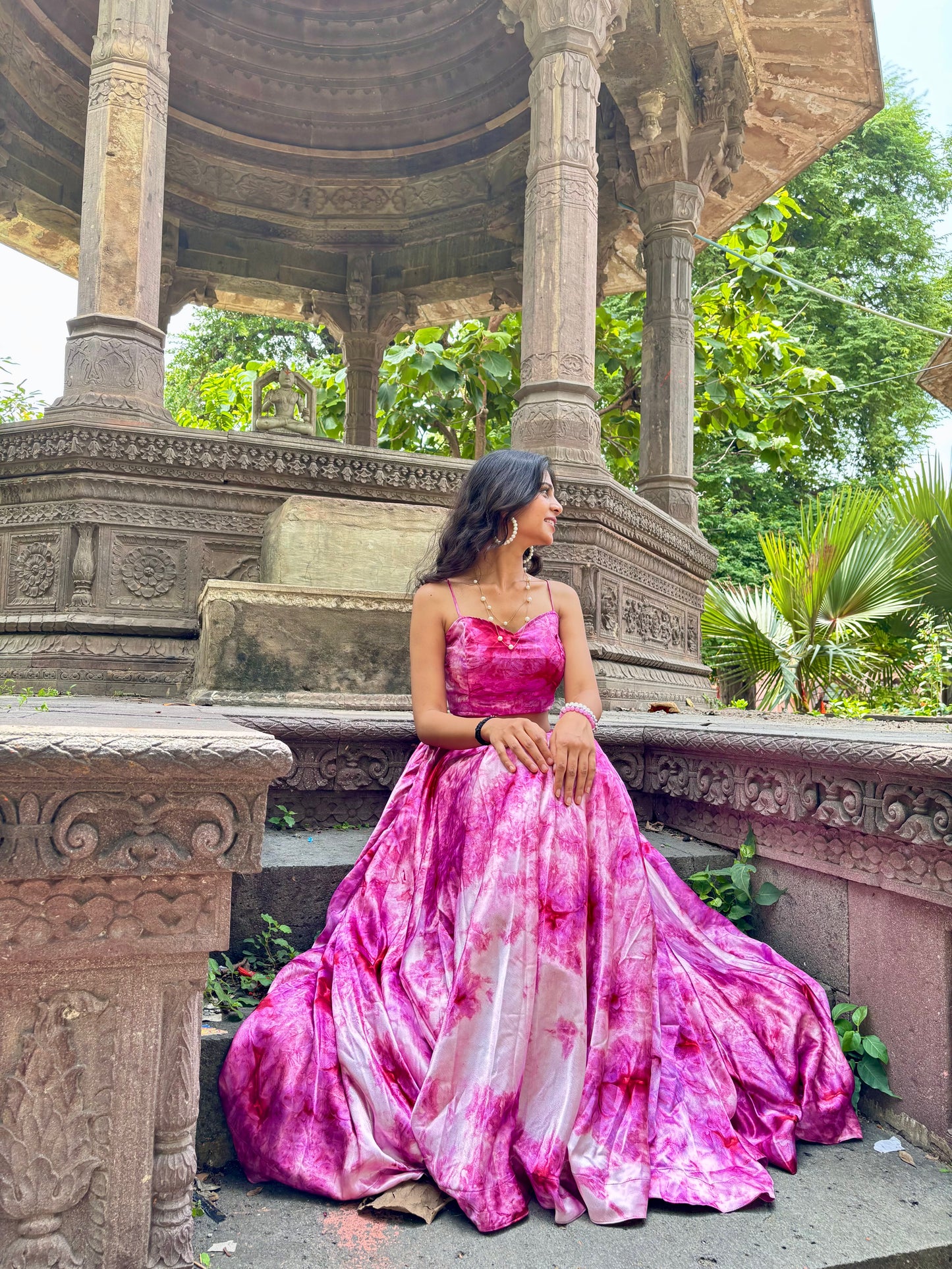 Pink Shaded Satin Lehenga