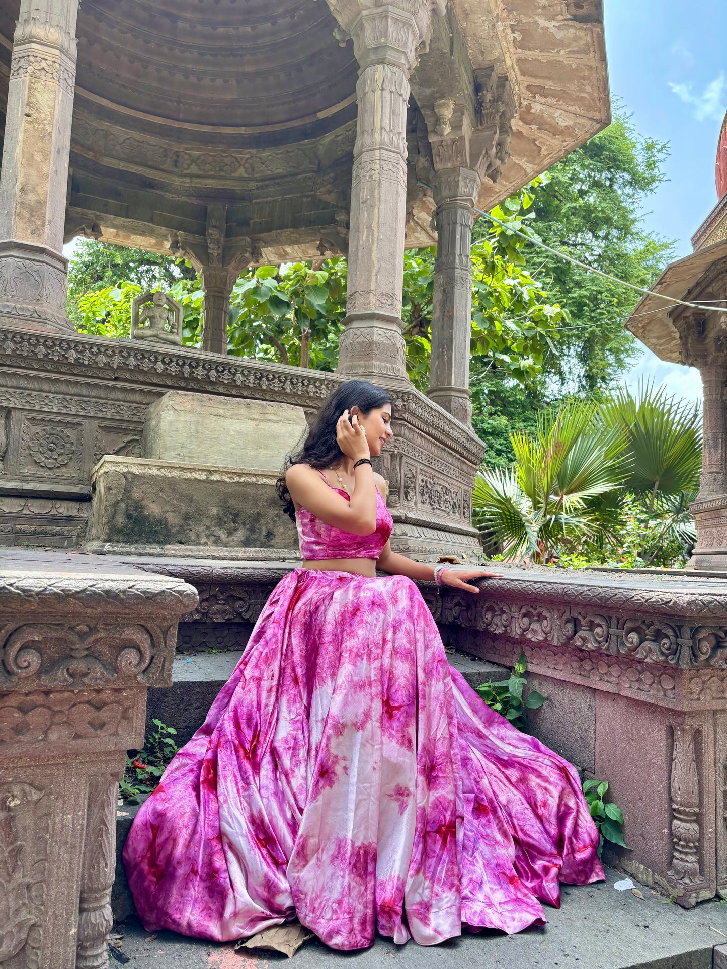 Pink Shaded Satin Lehenga