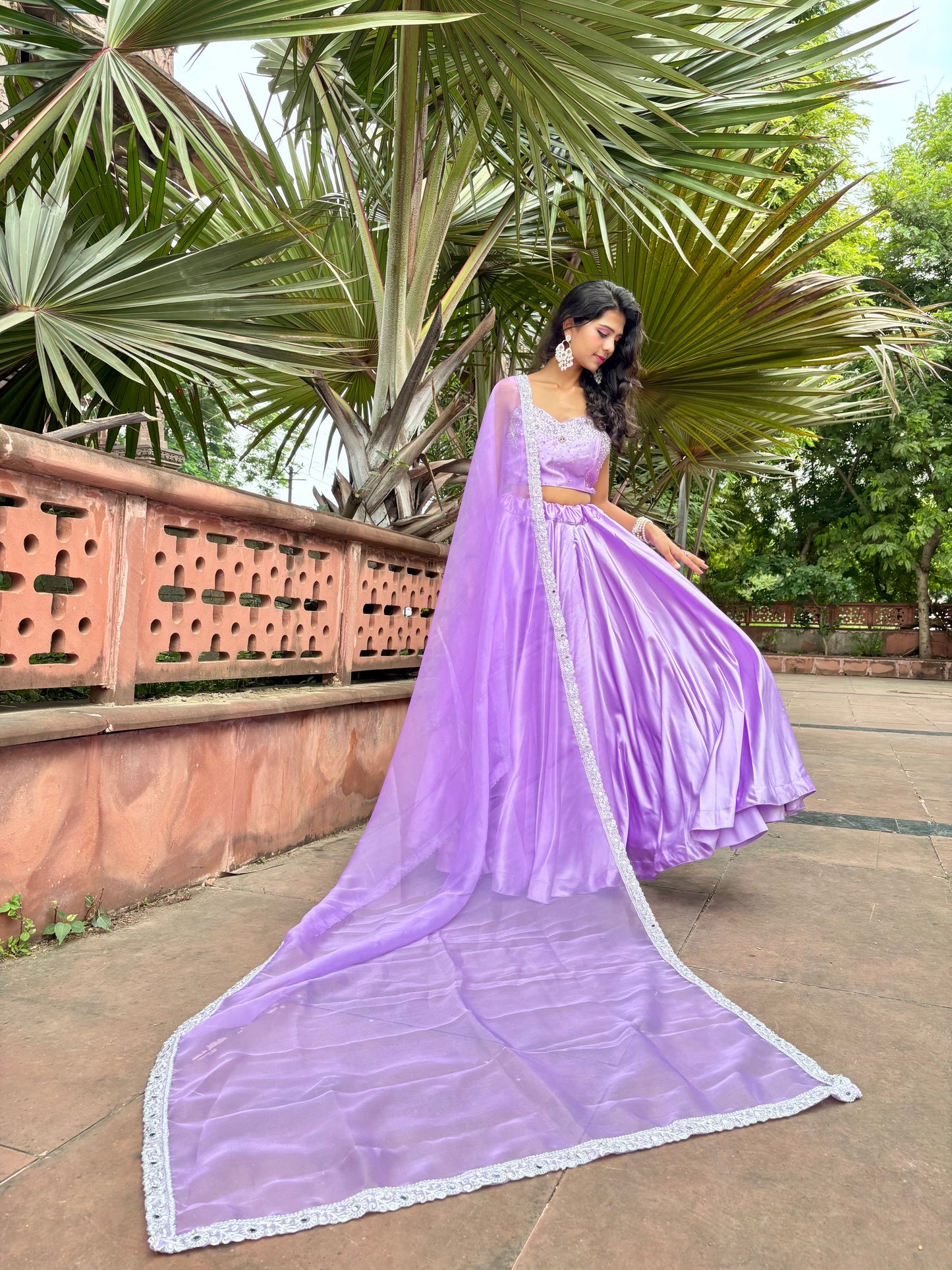Lavender Satin Lehenga