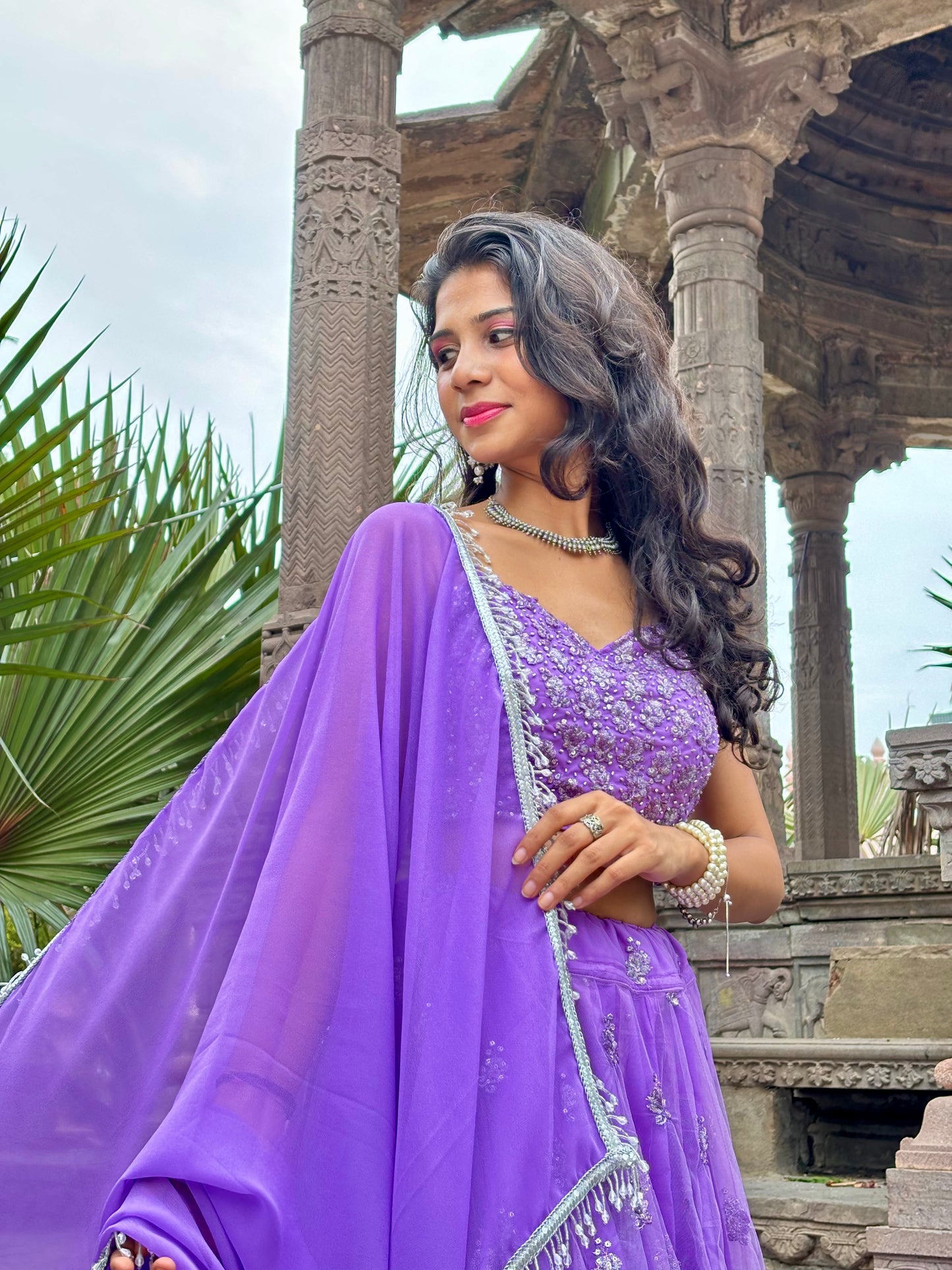 Purple Net Lehenga