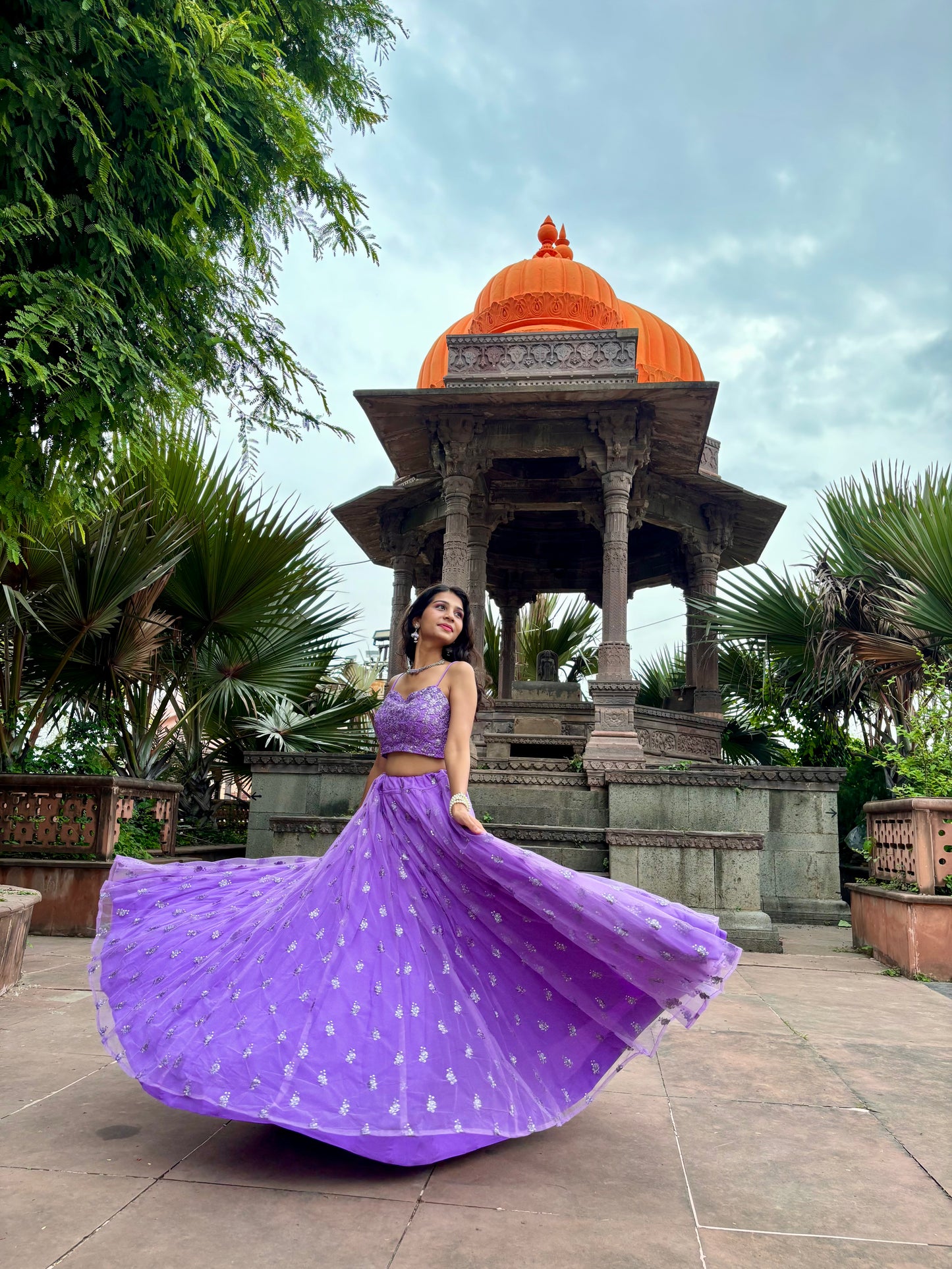 Purple Net Lehenga
