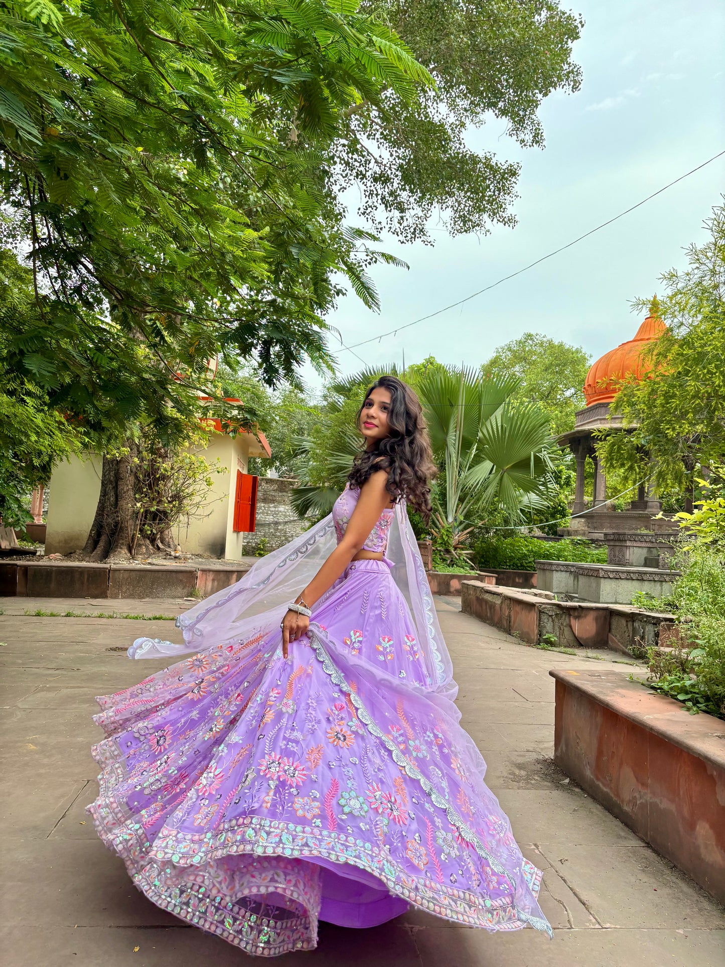 Lavender Net Lehenga