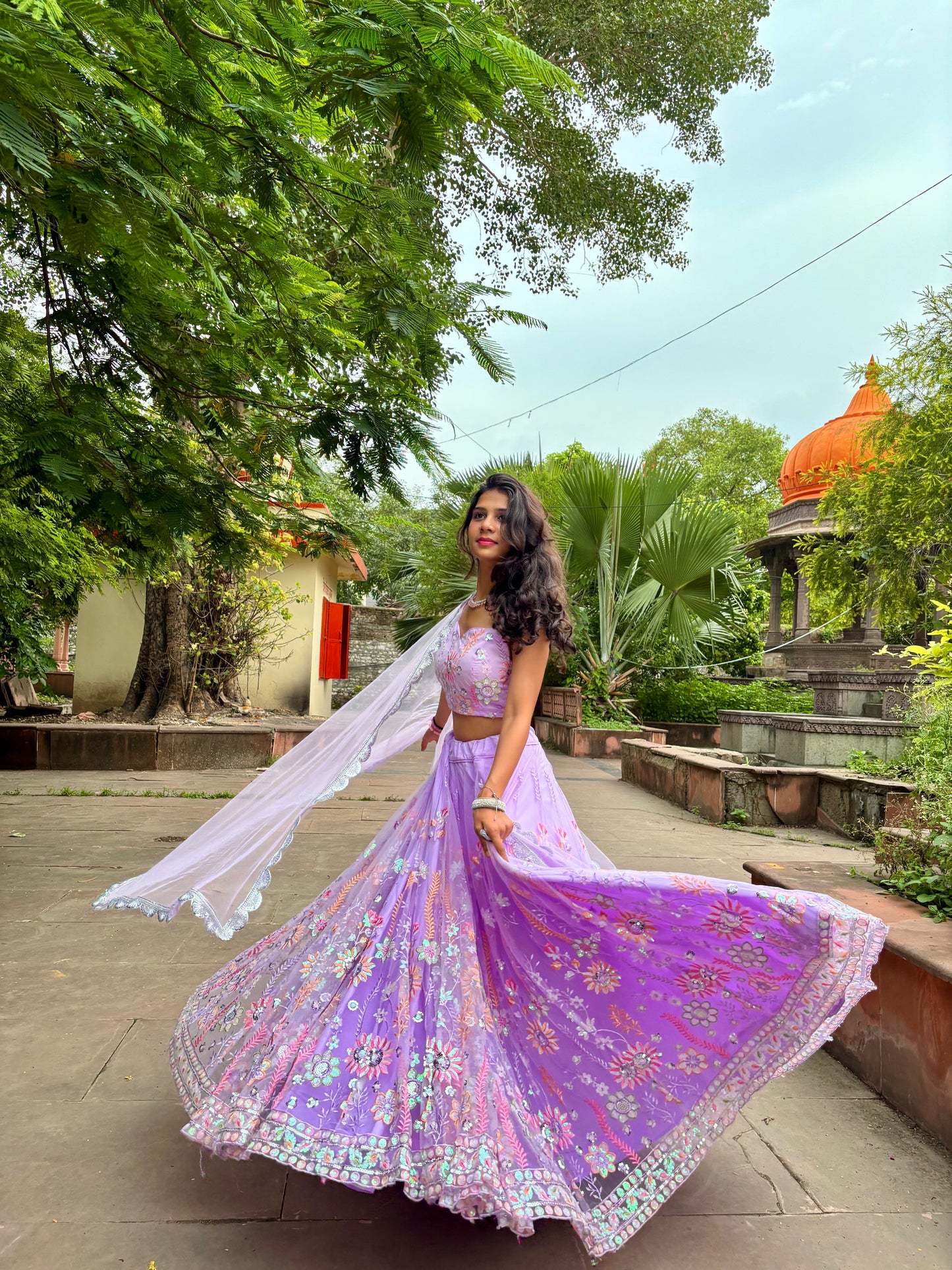 Lavender Net Lehenga