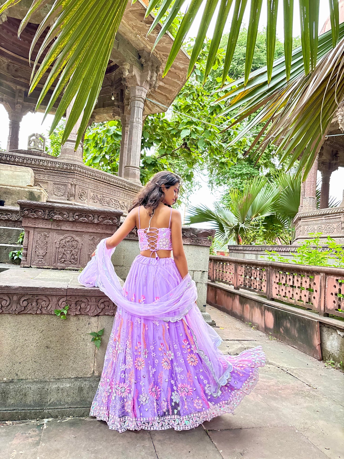 Lavender Net Lehenga