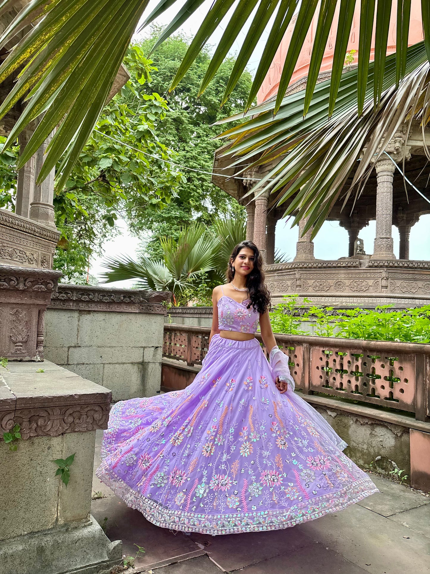Lavender Net Lehenga