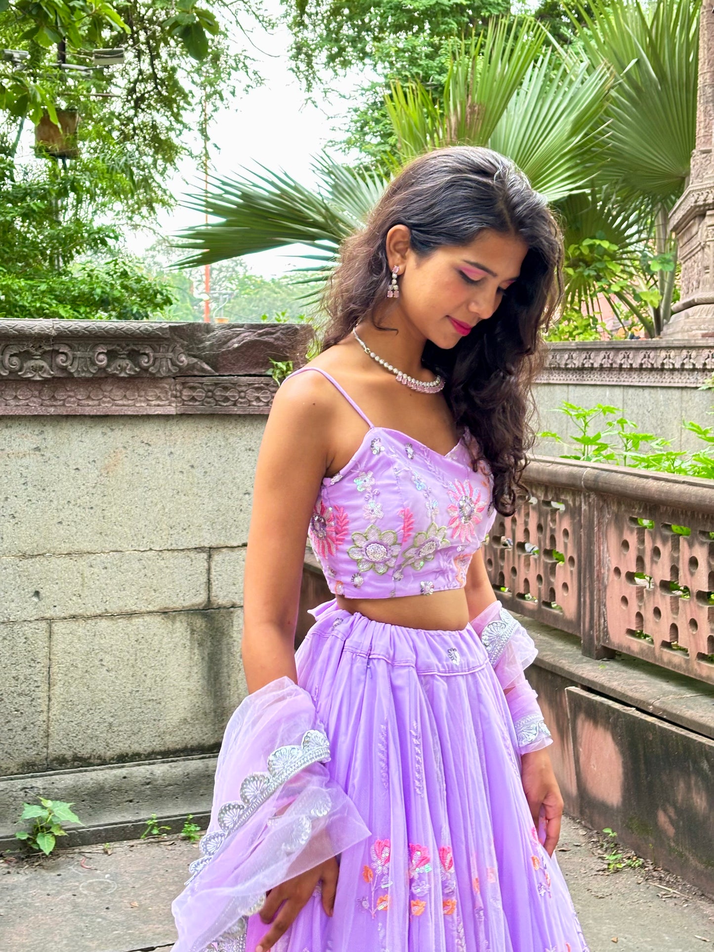 Lavender Net Lehenga