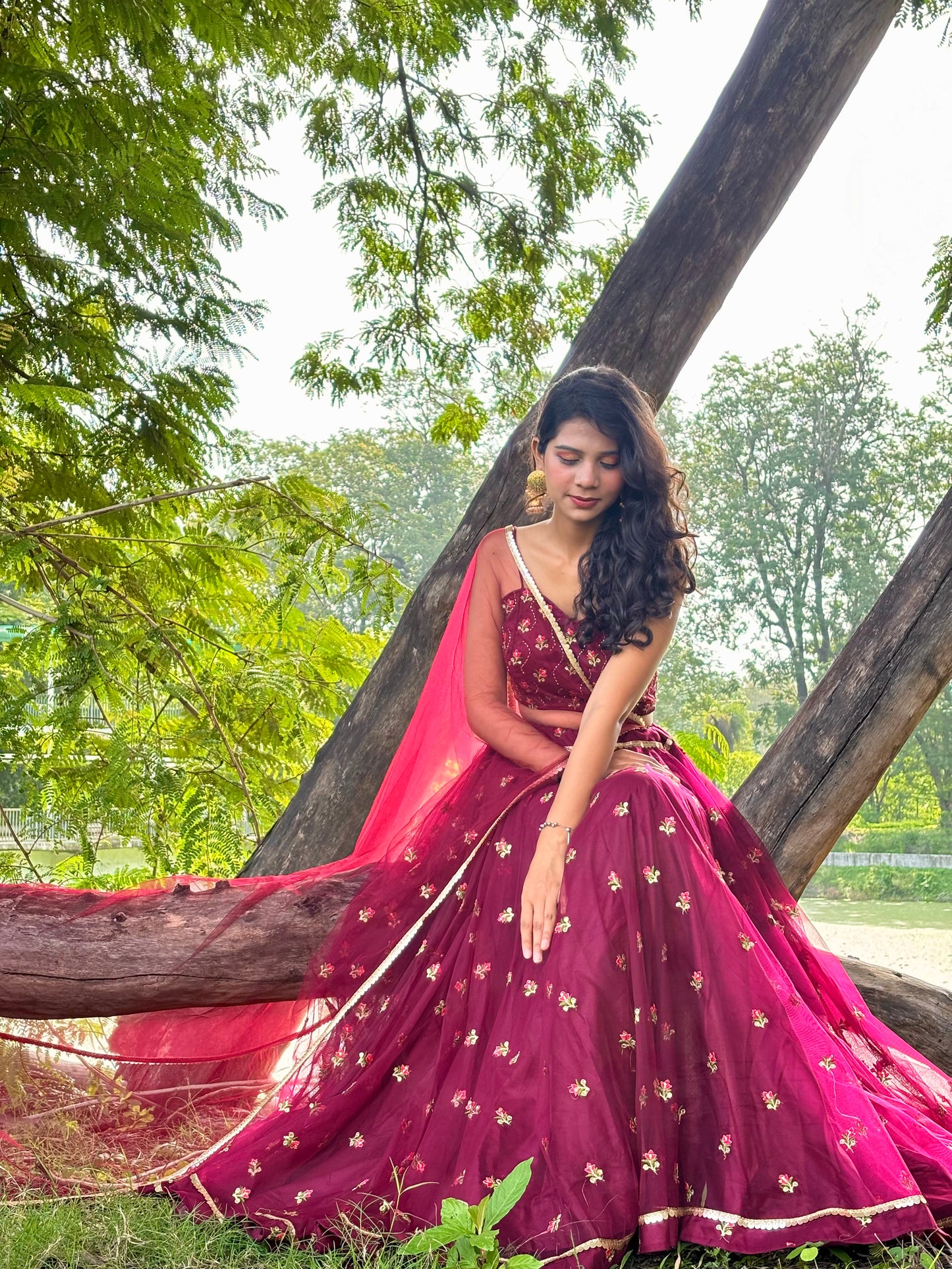 Wine Net Lehenga