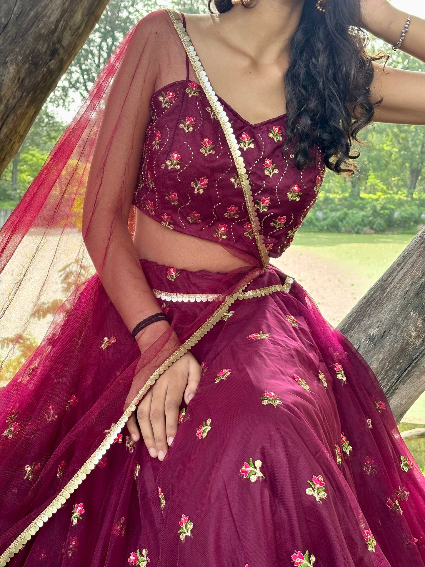 Wine Net Lehenga