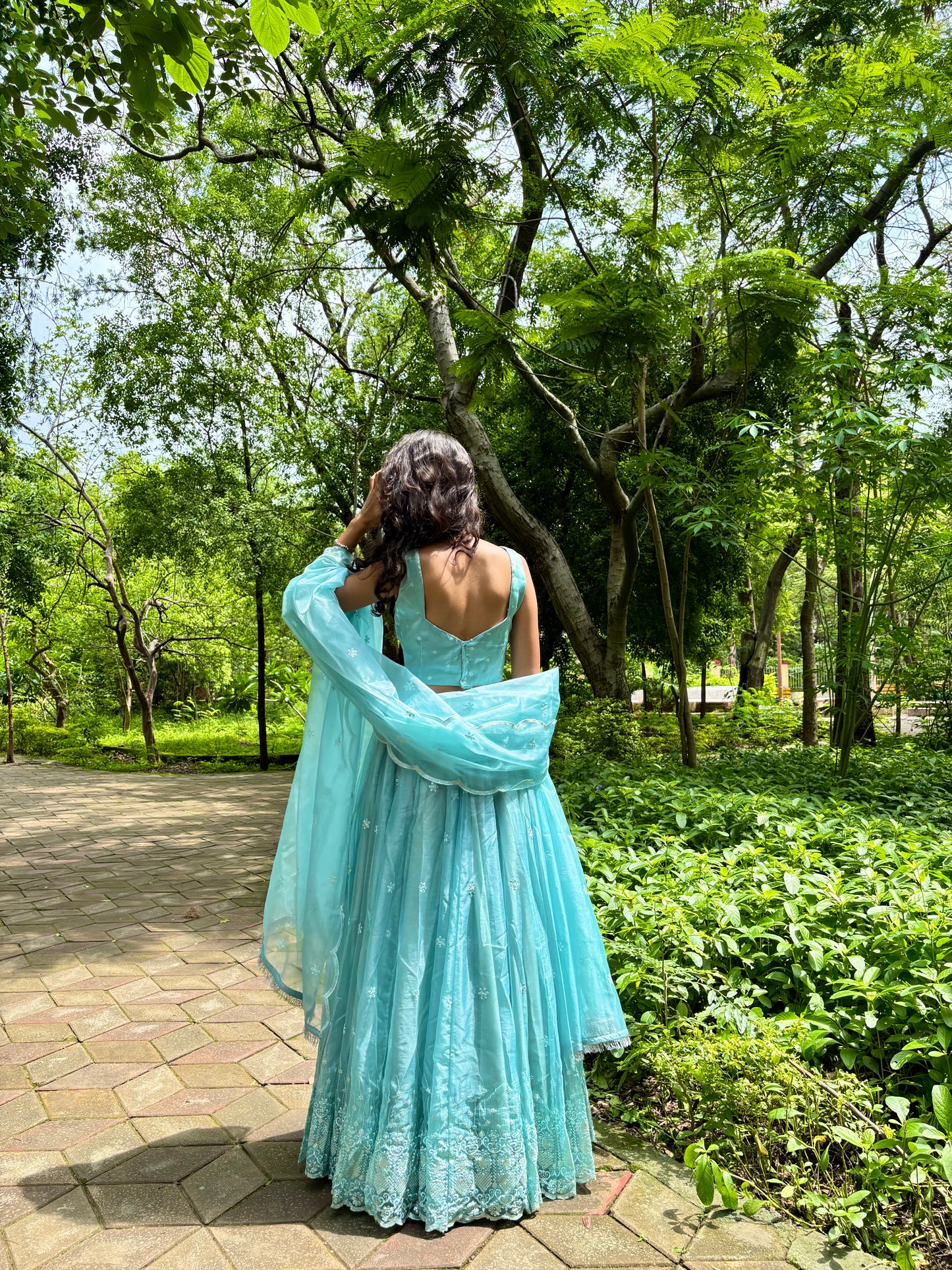 Ice Blue Organza Lehenga
