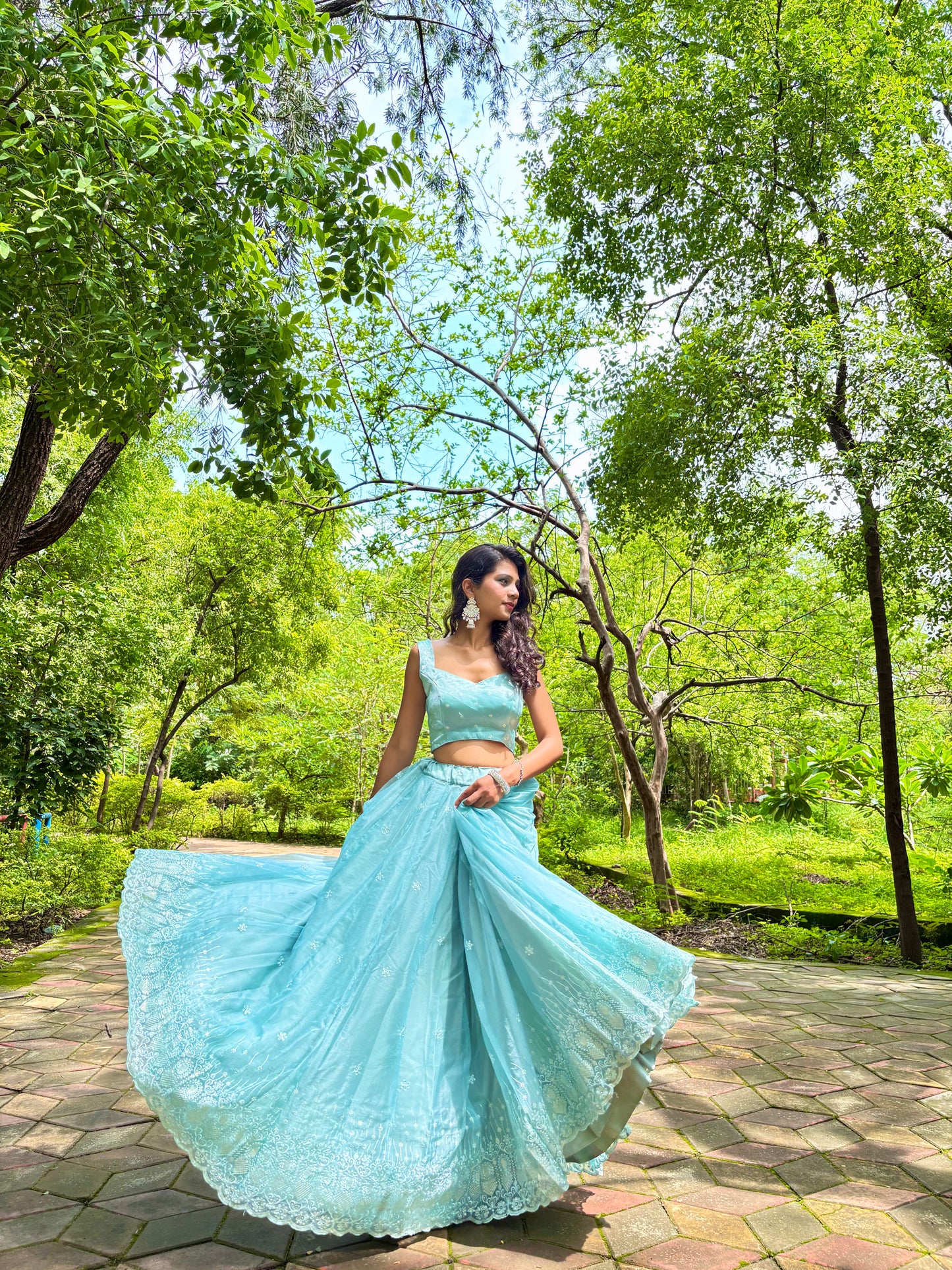 Ice Blue Organza Lehenga