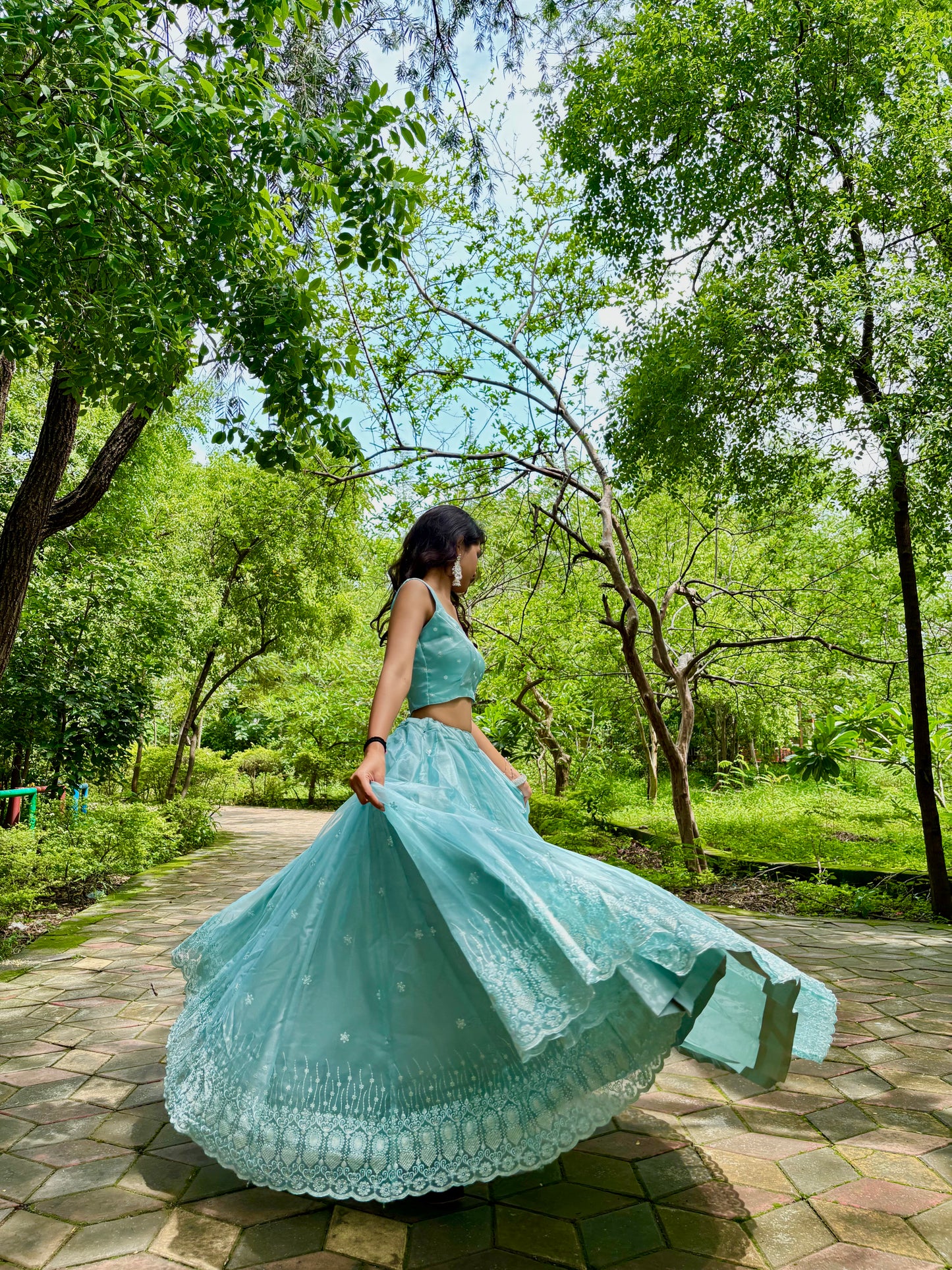 Ice Blue Organza Lehenga