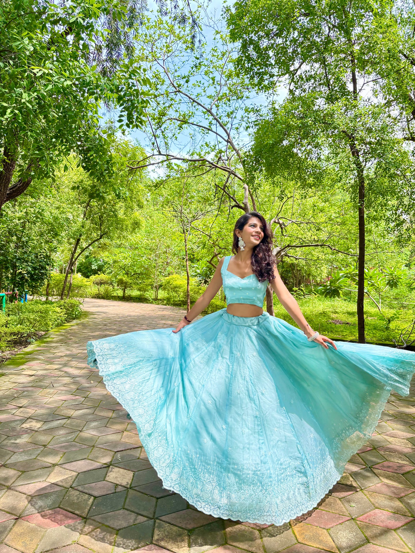 Ice Blue Organza Lehenga