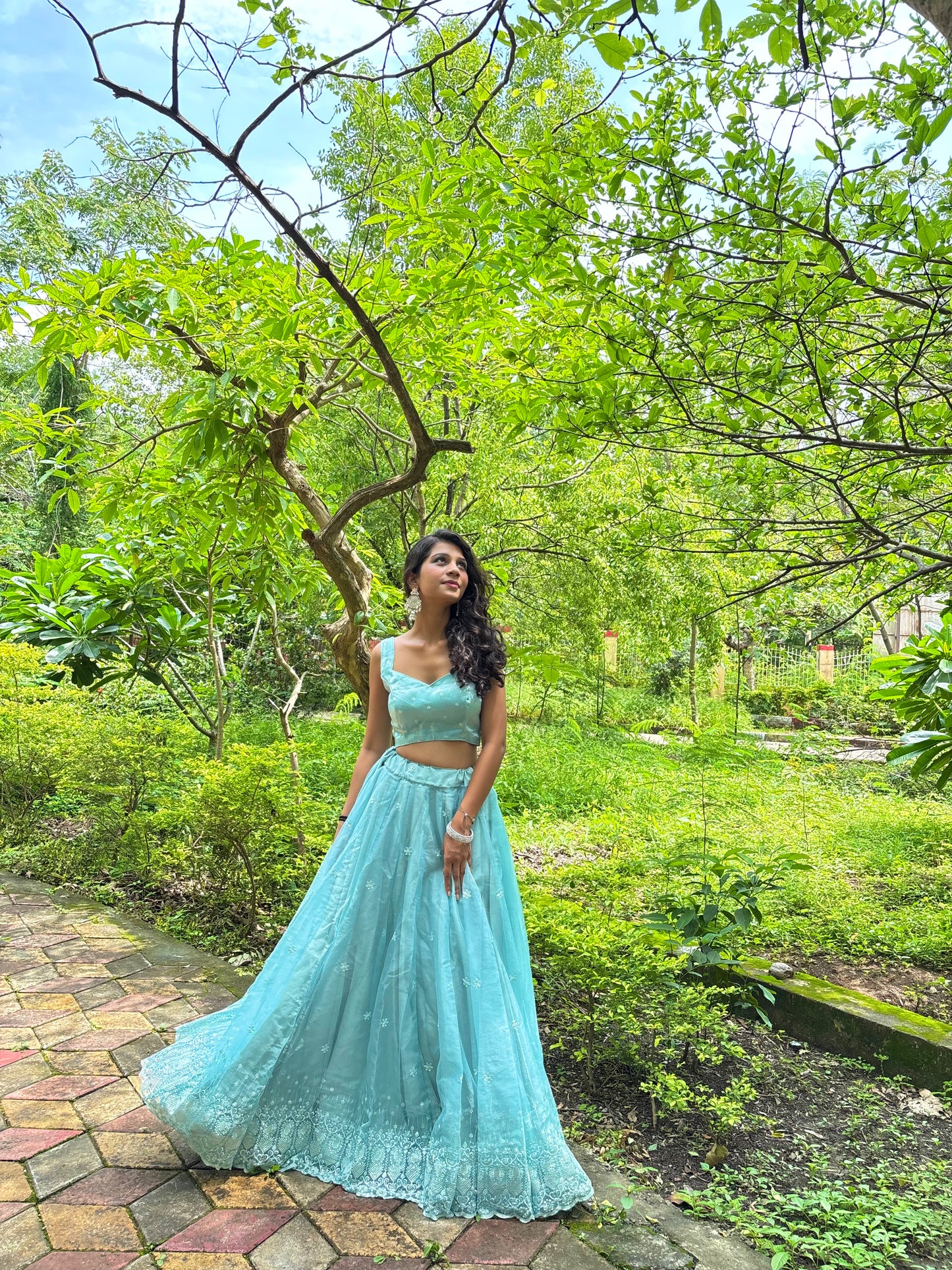 Ice Blue Organza Lehenga