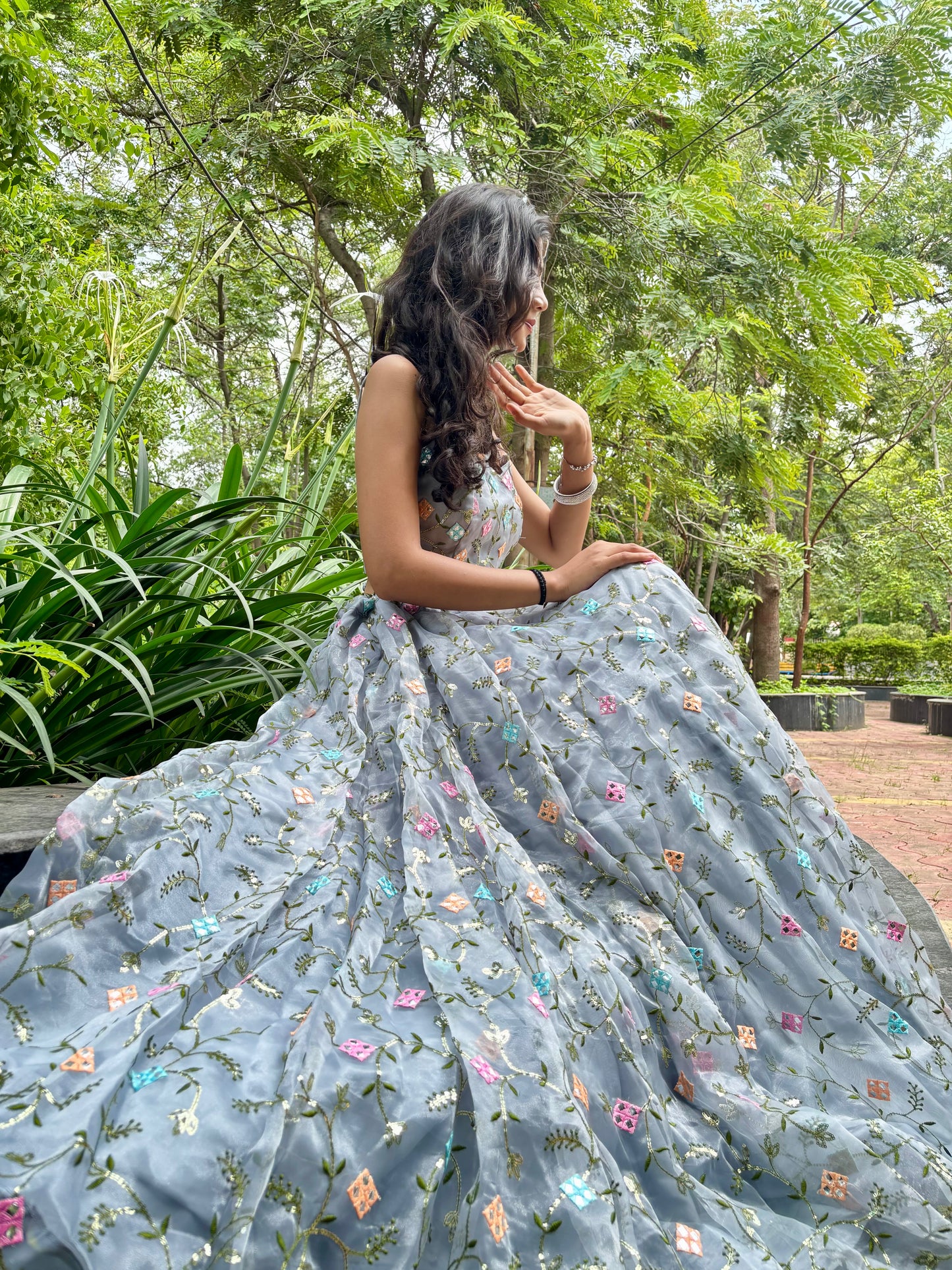 Grey Organza Lehenga