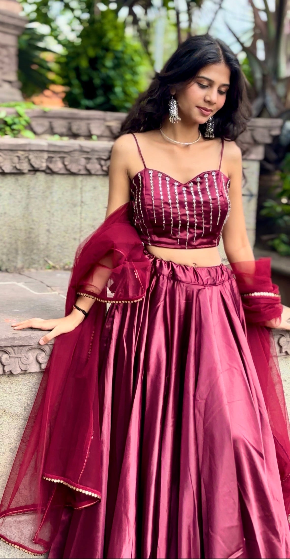 Maroon Satin Lehenga