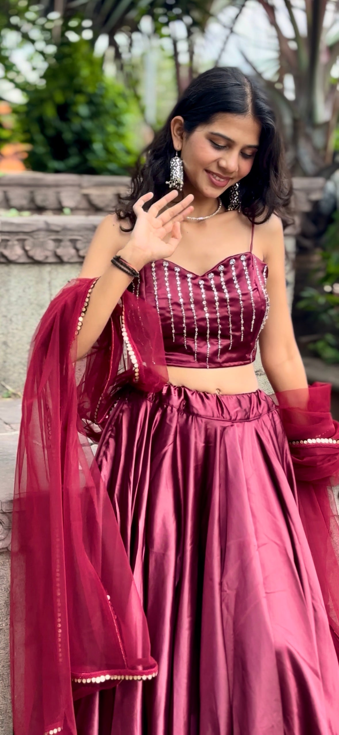 Maroon Satin Lehenga