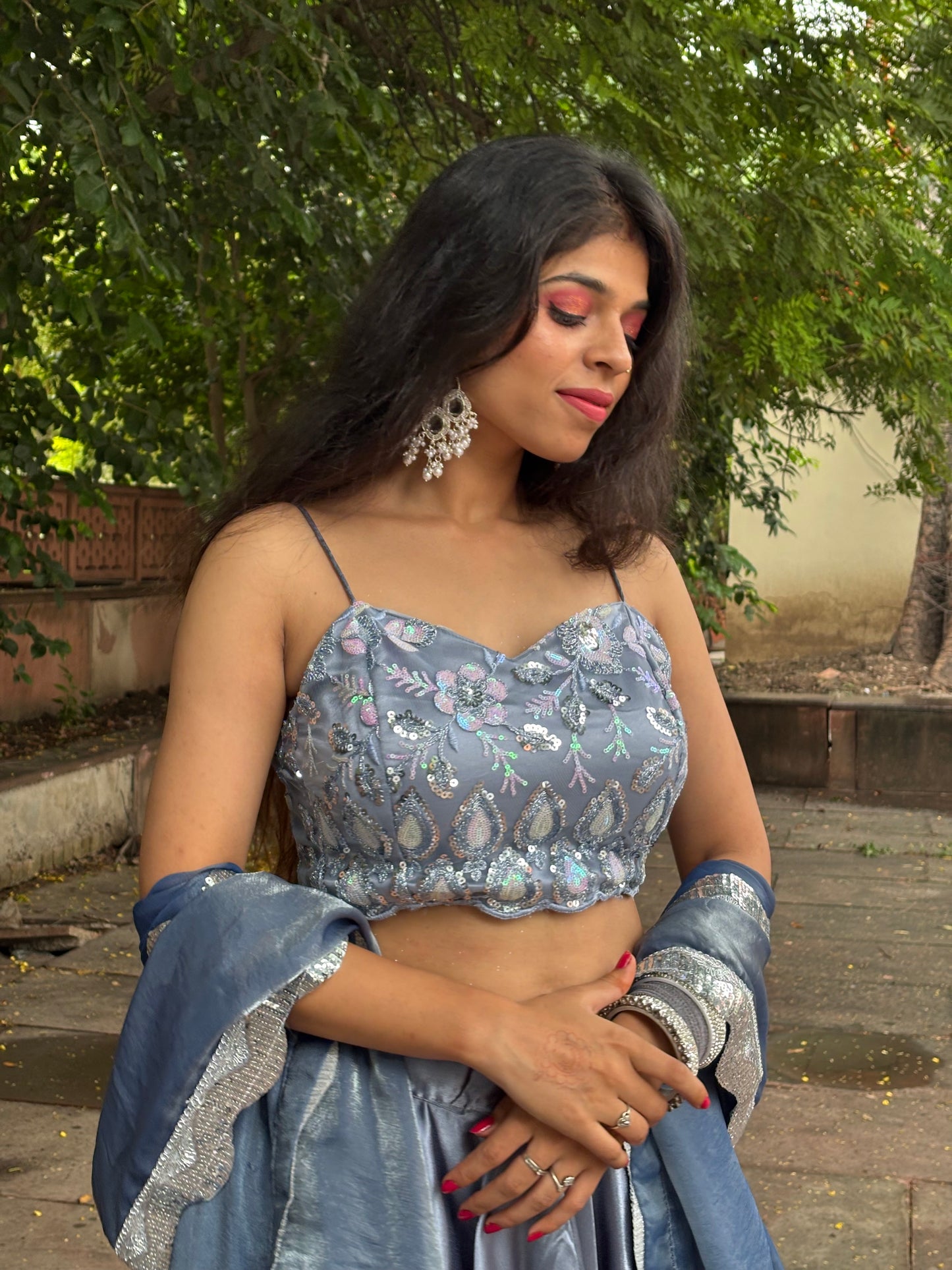 Grey Satin Lehenga