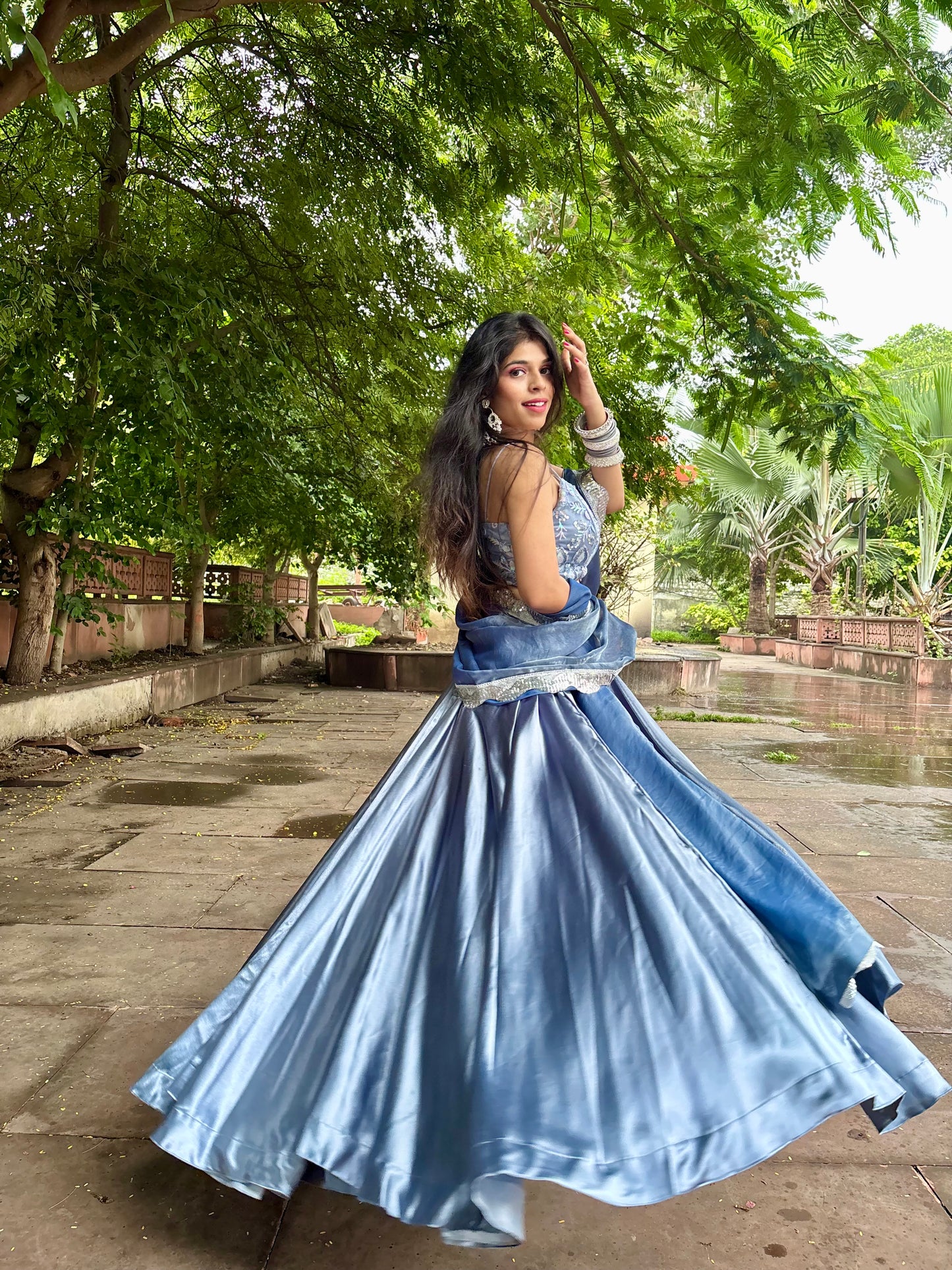 Grey Satin Lehenga