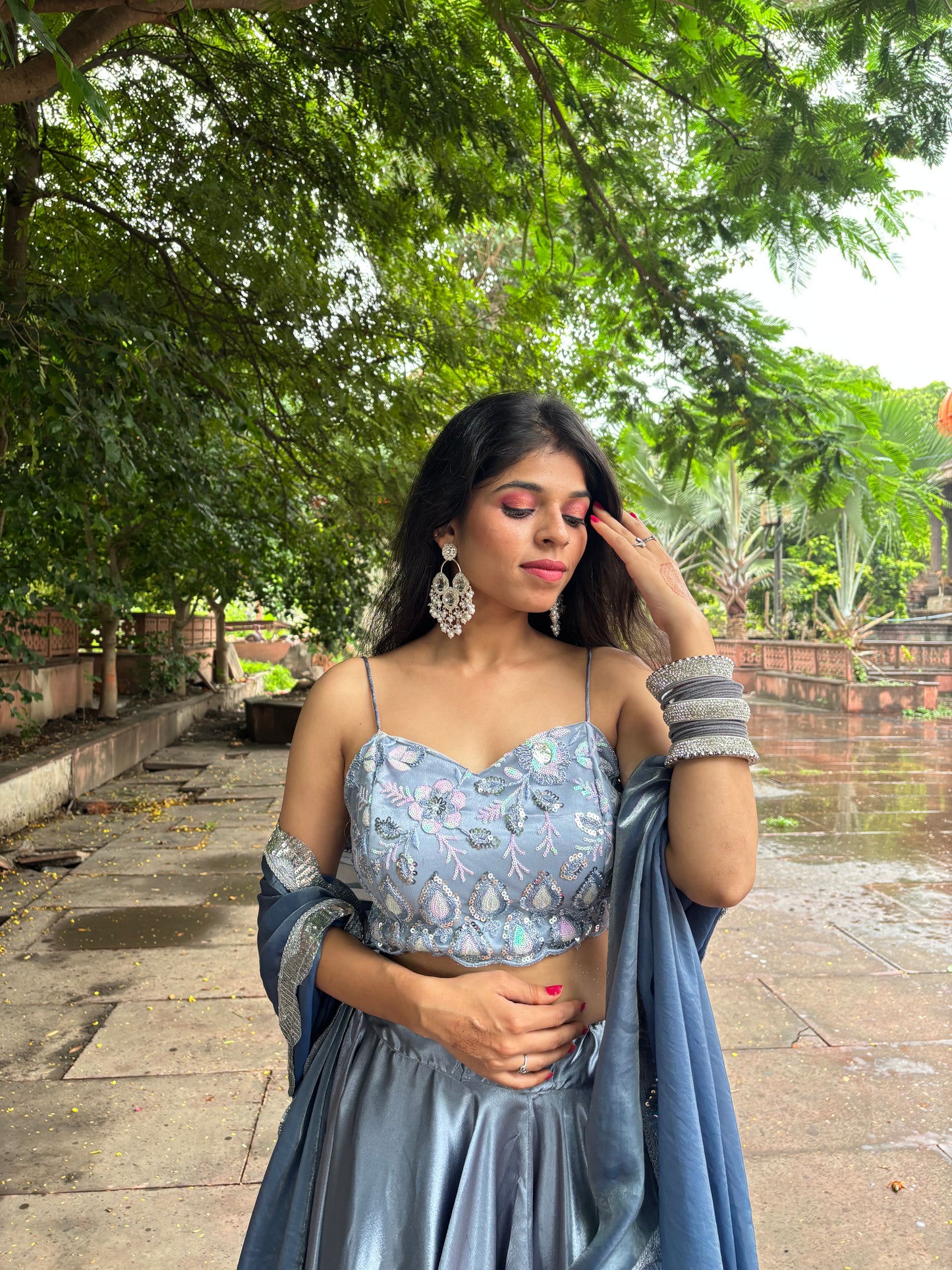 Grey Satin Lehenga