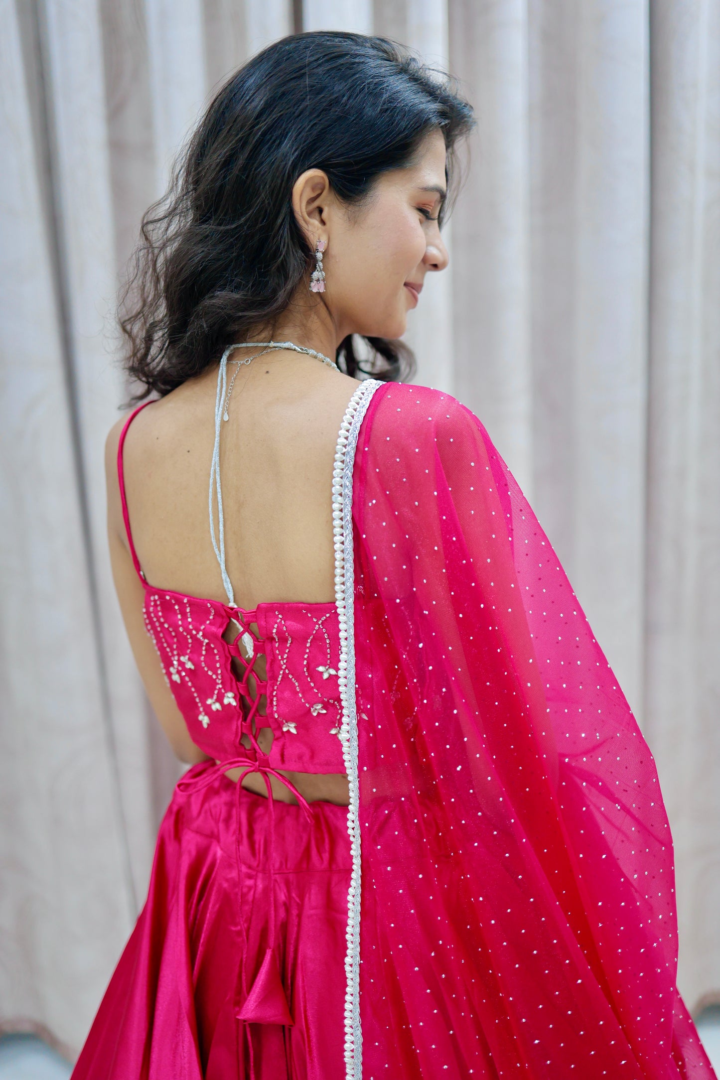 Pink Satin Lehenga