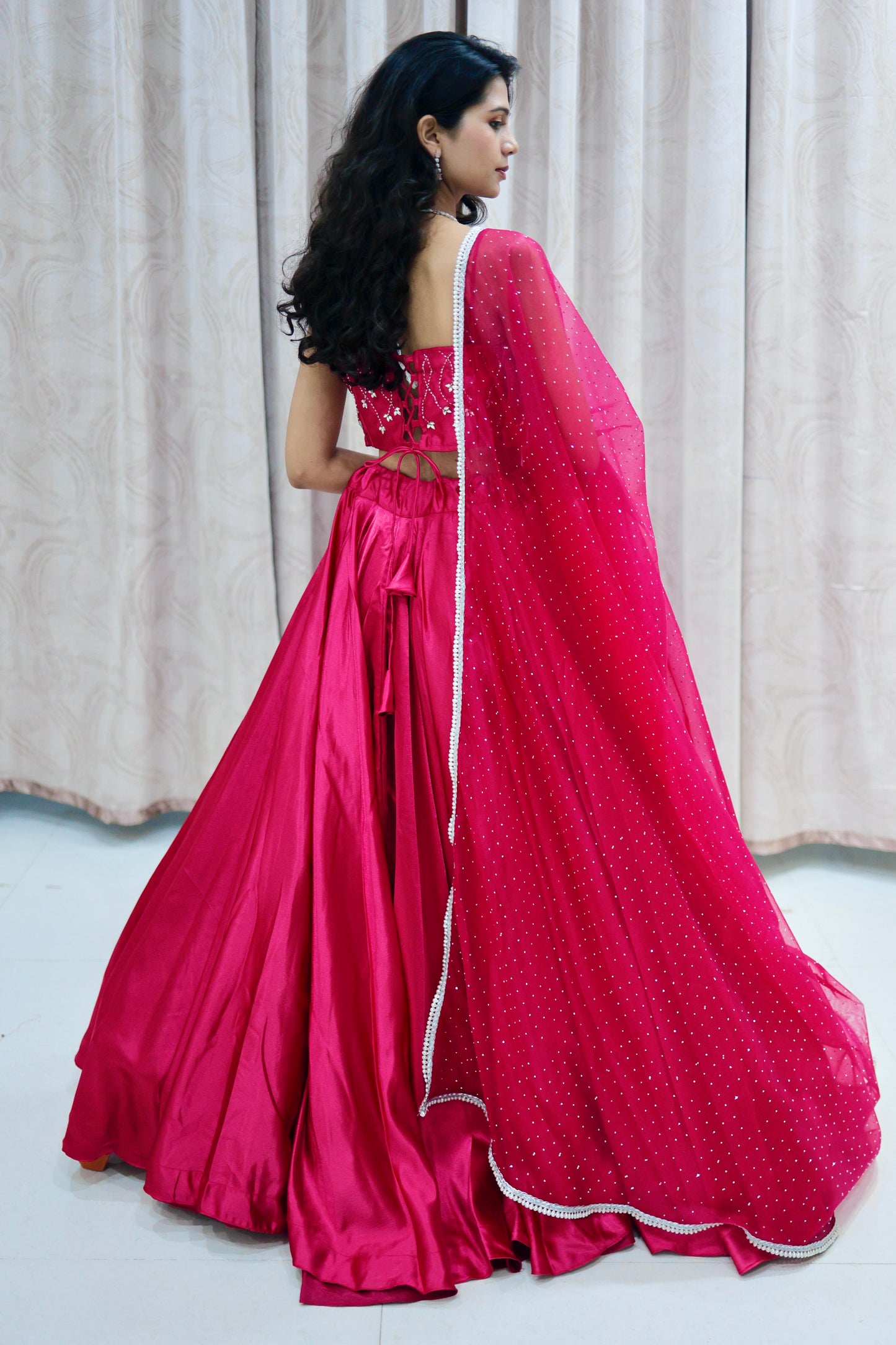 Pink Satin Lehenga