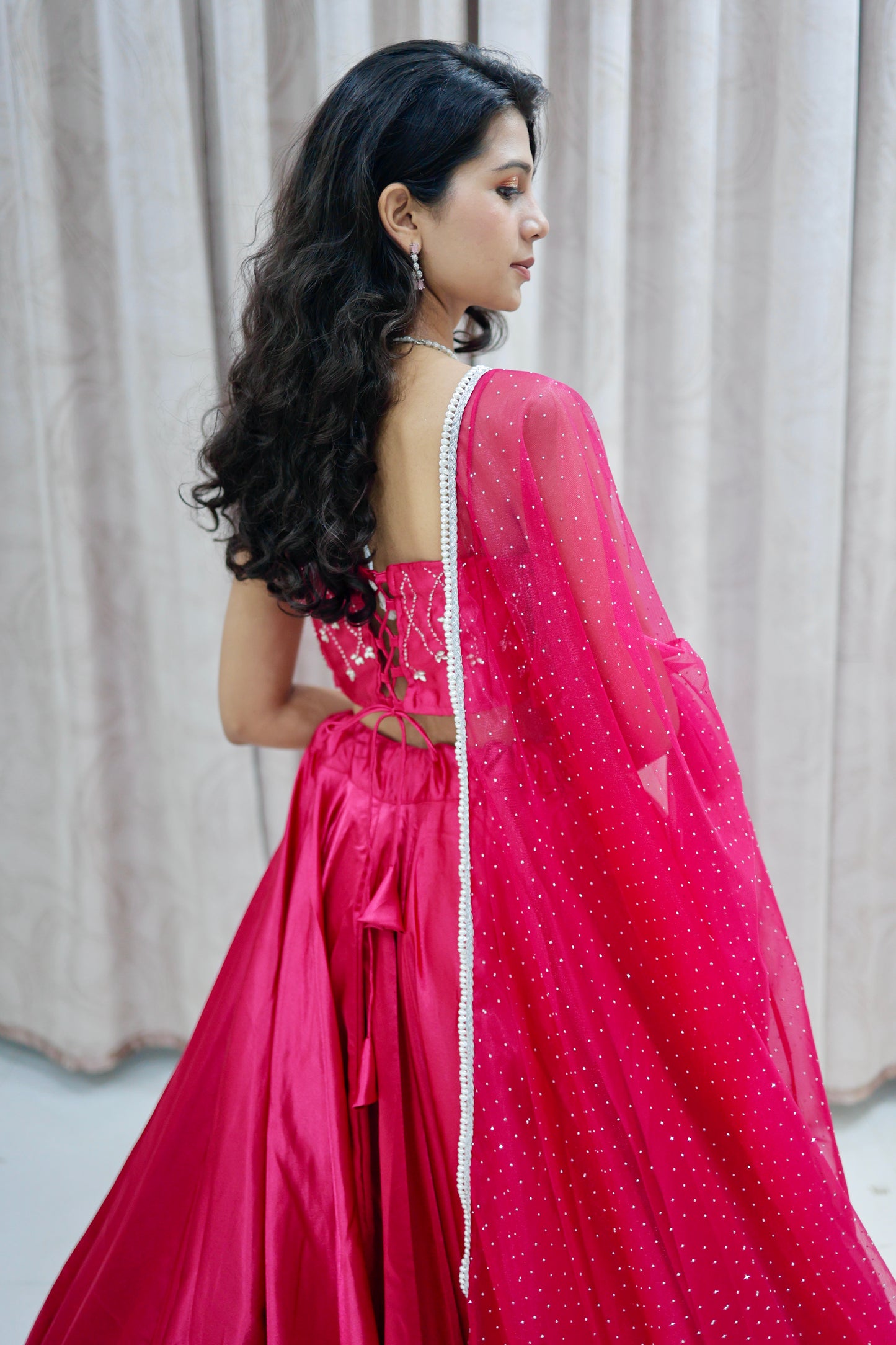 Pink Satin Lehenga