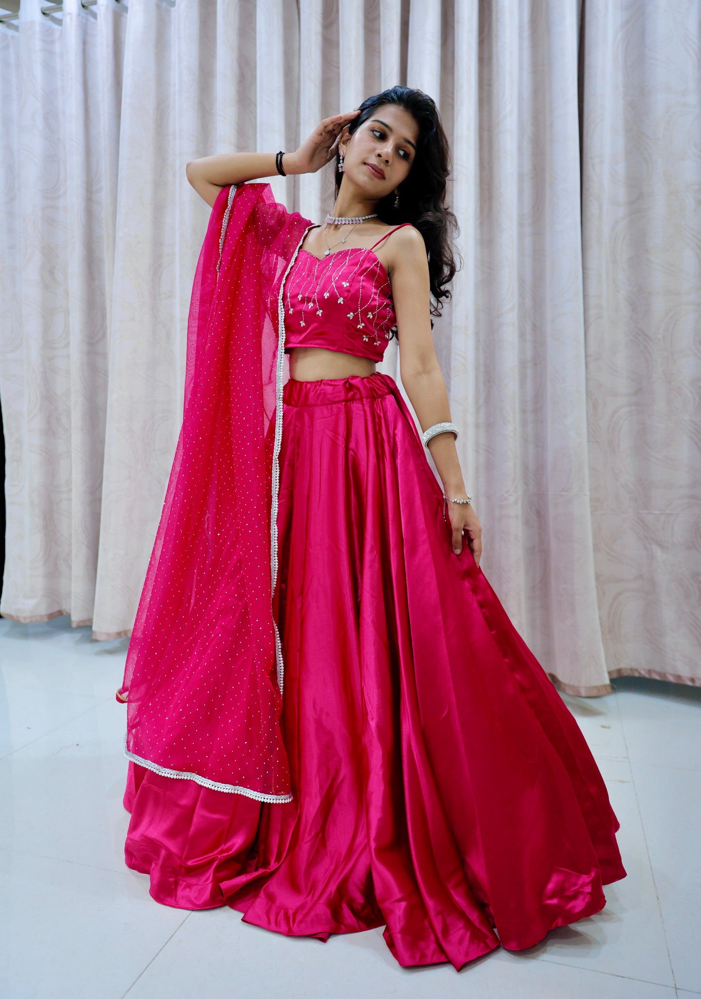 Pink Satin Lehenga