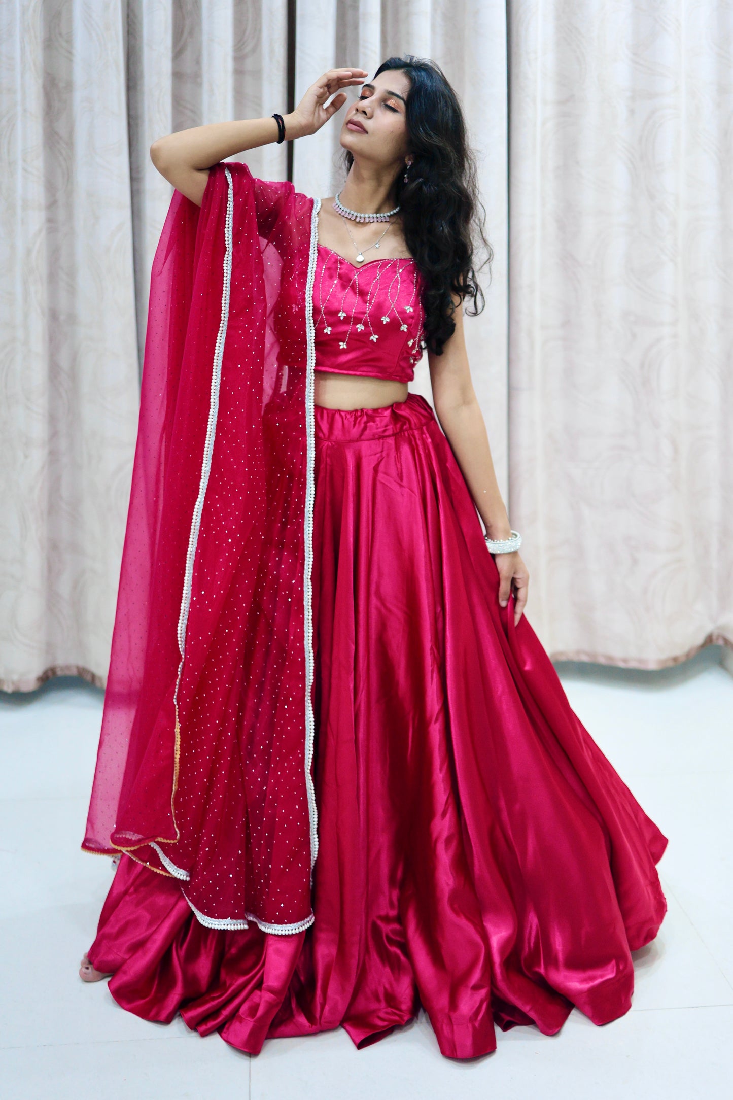 Pink Satin Lehenga