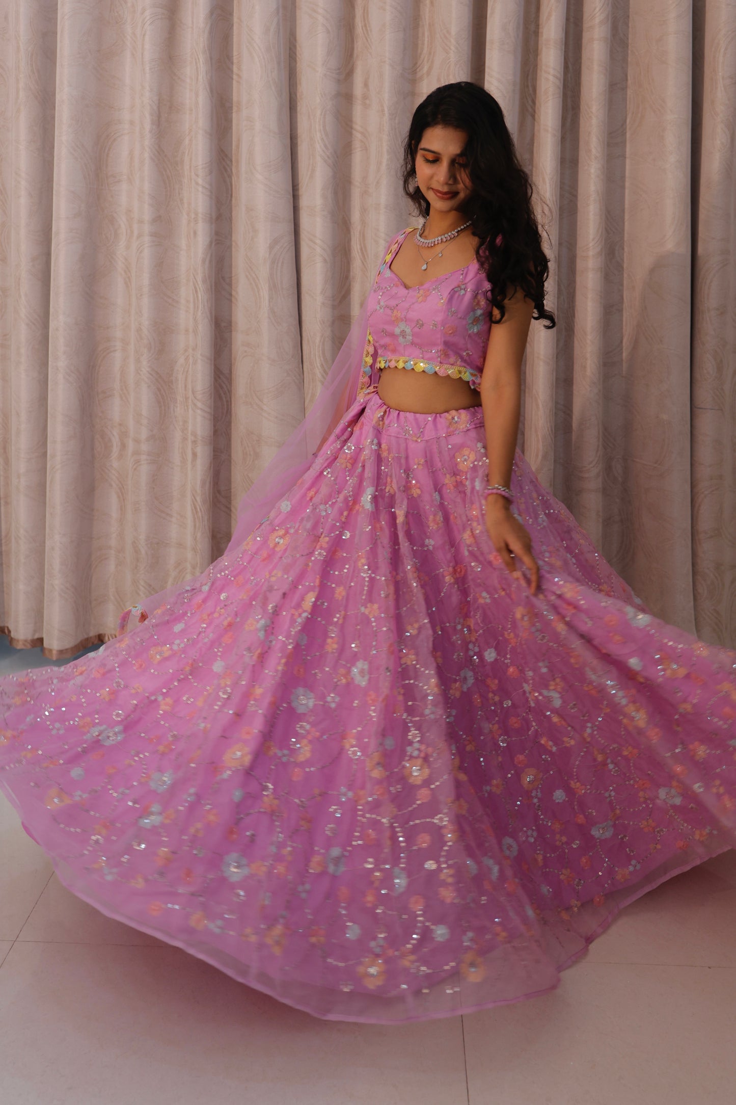 Lilac Organza Lehenga