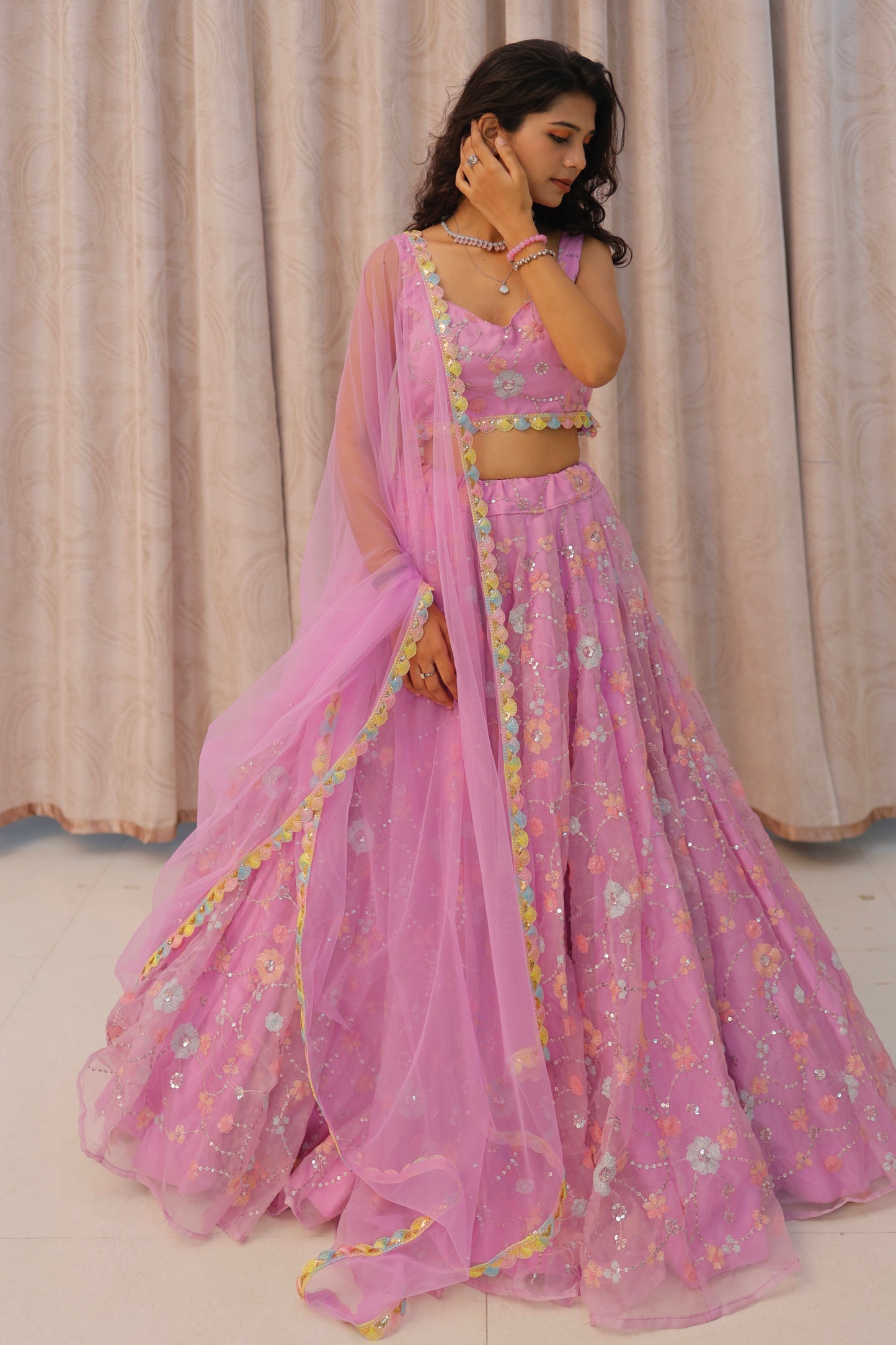 Lilac Organza Lehenga