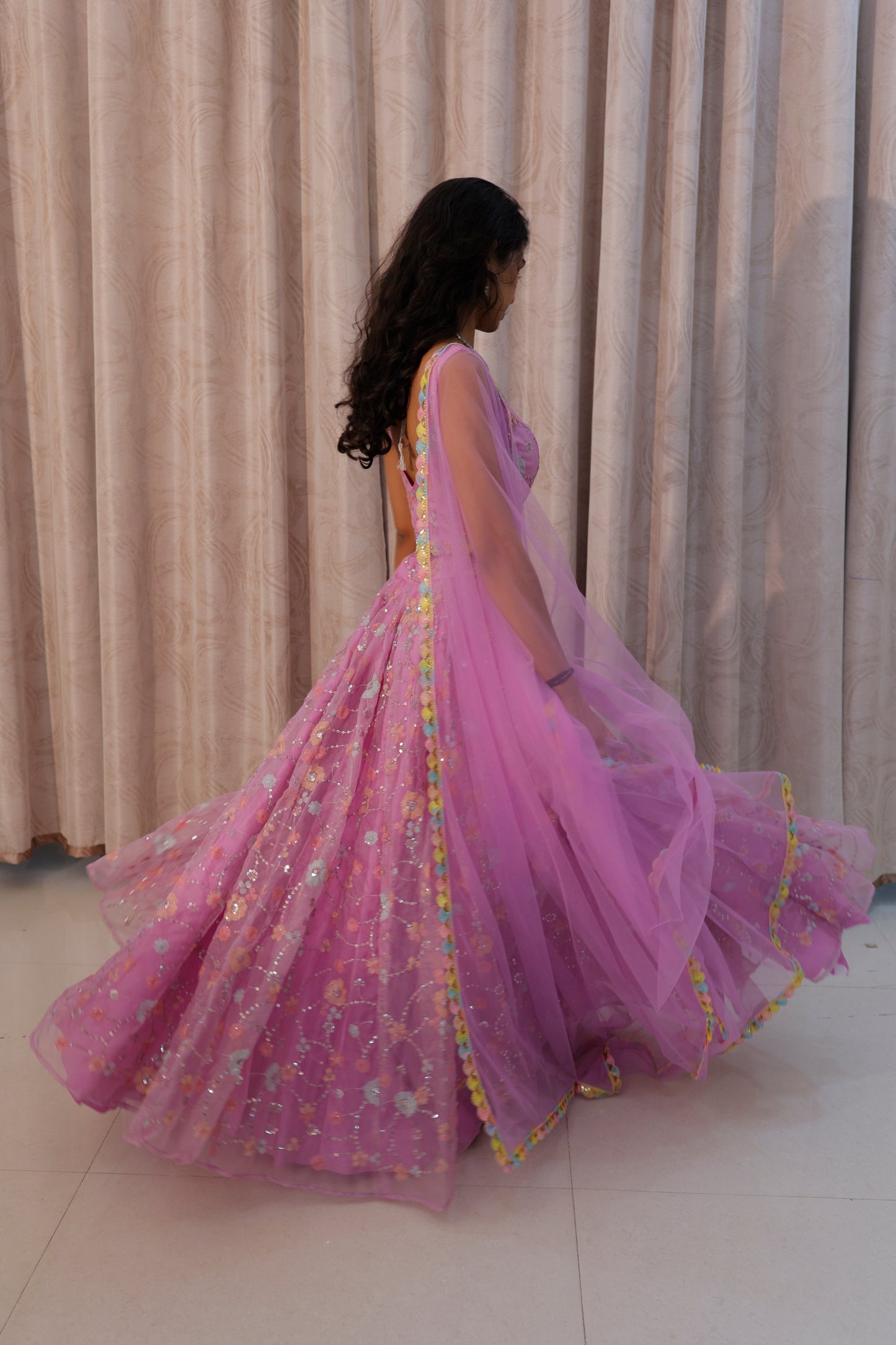 Lilac Organza Lehenga