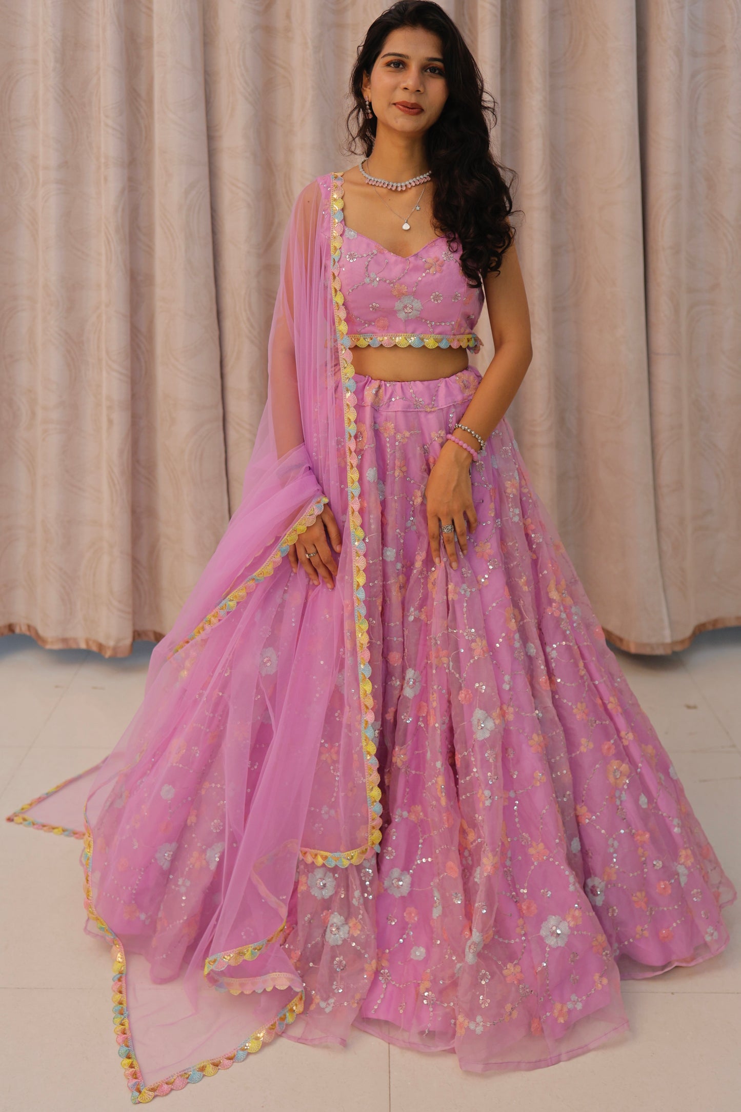 Lilac Organza Lehenga