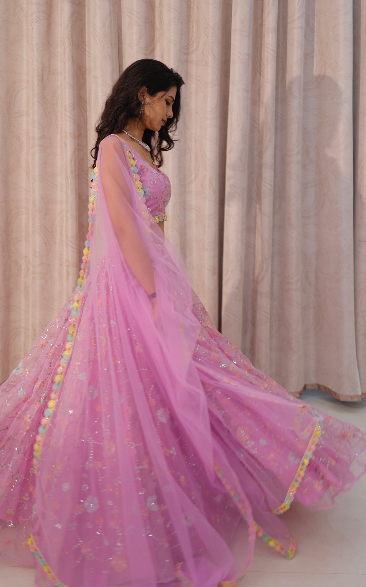 Lilac Organza Lehenga