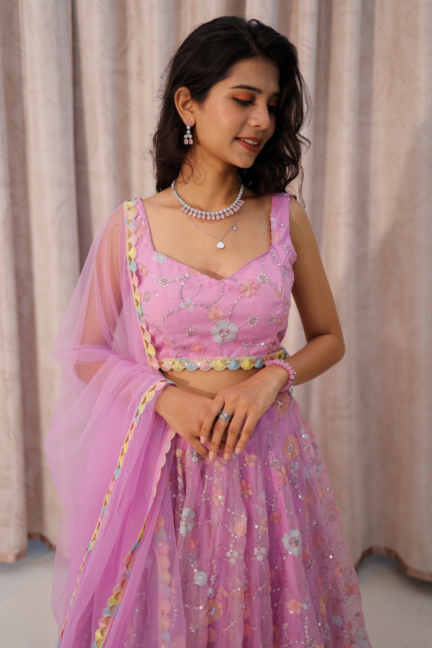 Lilac Organza Lehenga